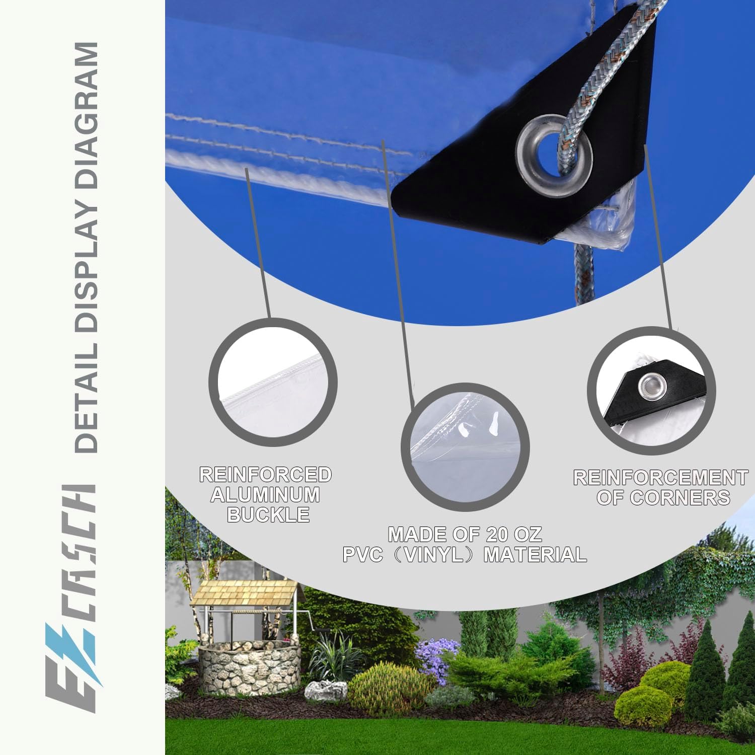 Ezcasch Cortina transparente para exteriores, 20 onzas, cortina de PVC Vinly para exteriores, cortina resistente a la intemperie, para pérgola,