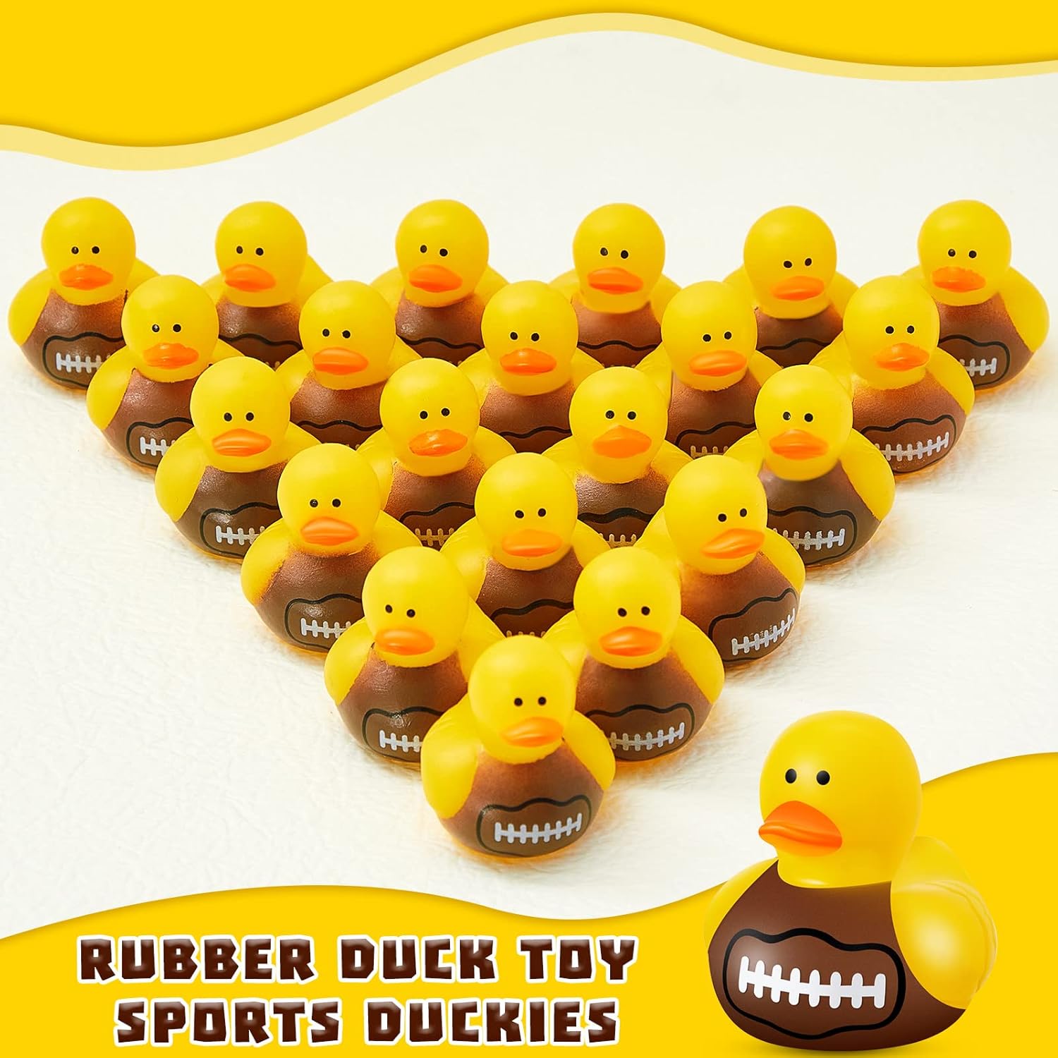 50 patos de goma de fútbol flotantes, juguete de ducha de pato de fútbol, juguete de fútbol deportivo, mini patos para decoración de cumpleaños y