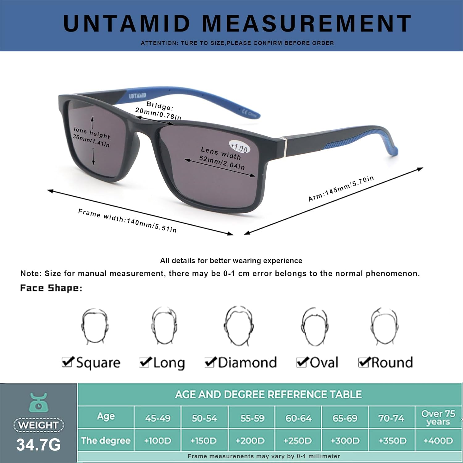 Paquete de 3 lentes de lectura, gafas de sol deportivas con marco cuadrado para lectura al aire libre para mujeres y hombres, +1.50, no bifocales