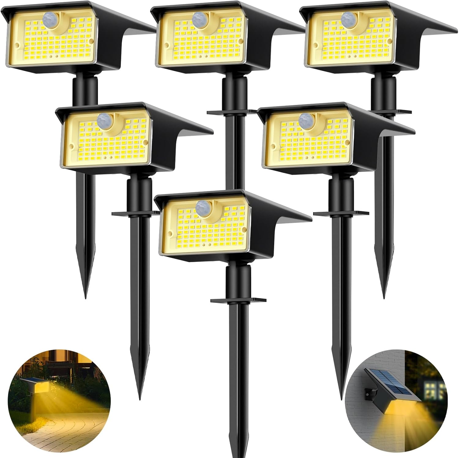 nipify Focos solares con sensor de movimiento para exteriores, 6 unidades62 LED3 modos de sensor de movimiento, luces para exteriores, focos solares
