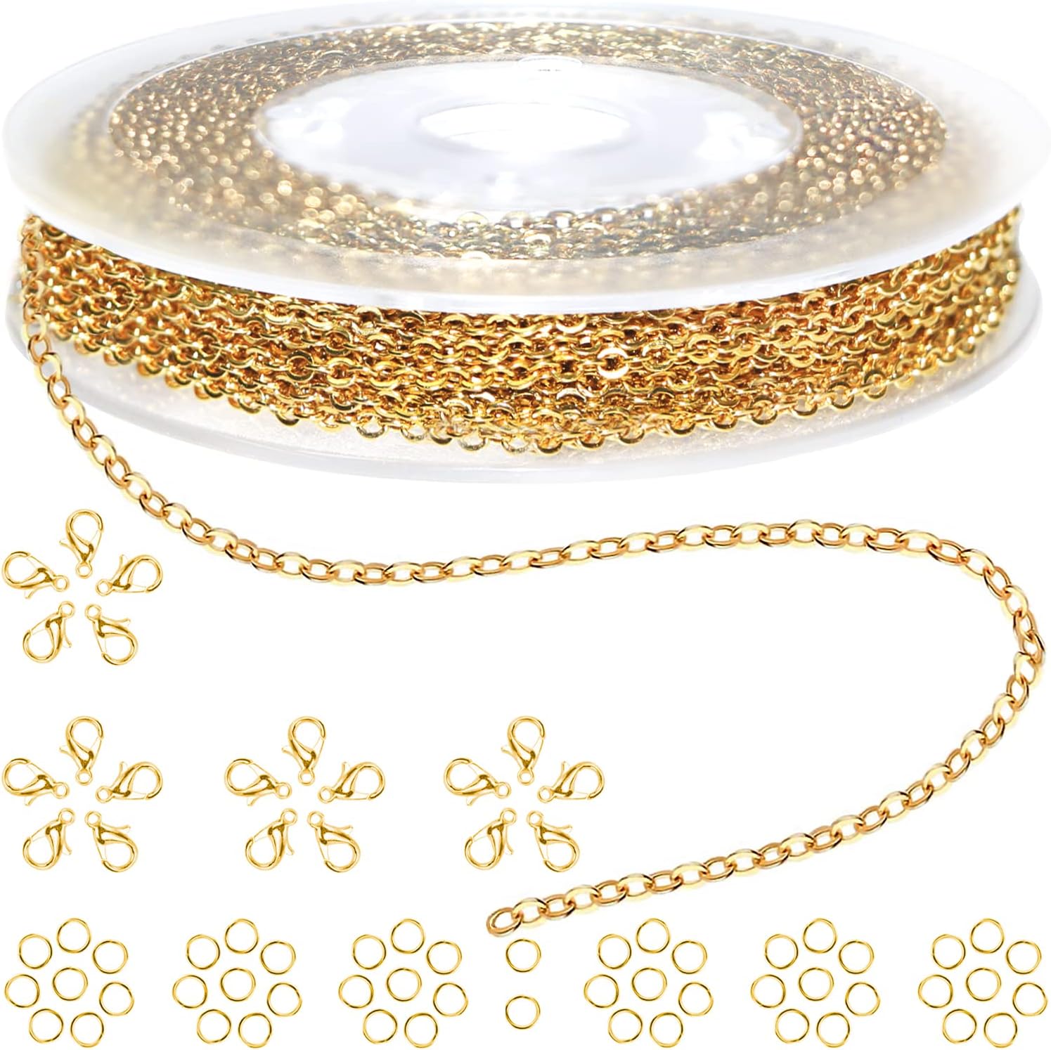 Jishi Cadena de oro de 33 pies de acero inoxidable de 0.079 pulgadas para hacer collares, aretes, pulseras, suministros de manualidades, suministros