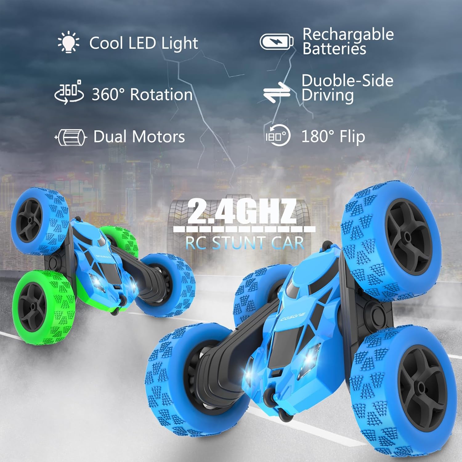 cosone Auto a control remoto – Autos RC para niños – Juguetes para niños – 4WD 2.4Ghz doble cara 360 giratorio recargable todo terreno auto remoto