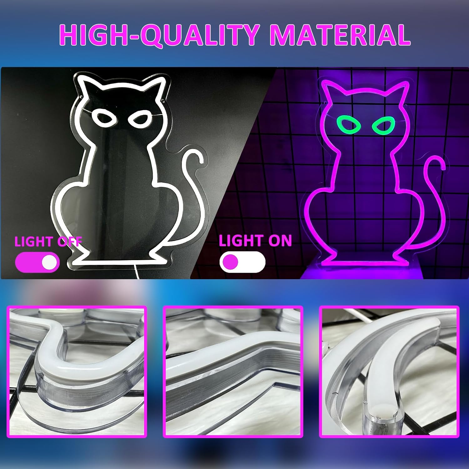 Letreros de neón de gato para decoración de pared, letrero de neón LED de gato morado alimentado por USB, decoración de mesa con luz LED de gato de