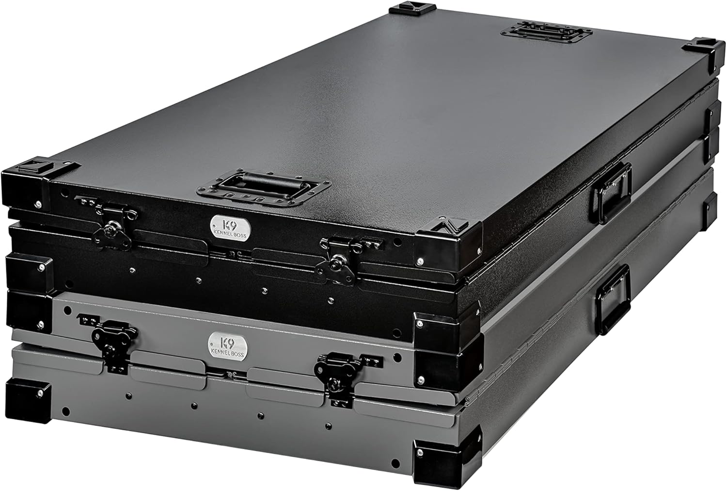 Caja para perros de aluminio con recubrimiento en polvo totalmente plegable y resistente – Grande (negro)