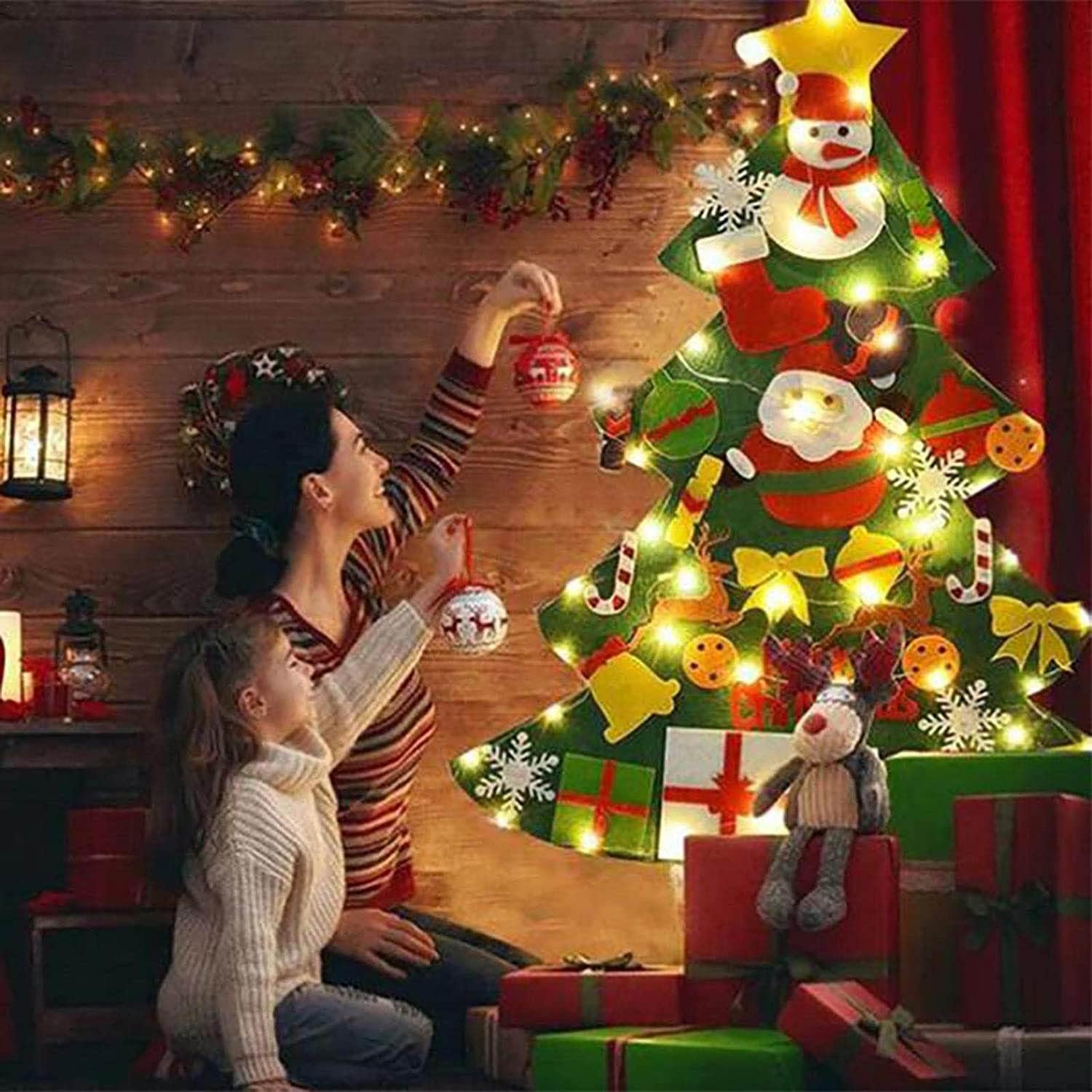 Montessori Árbol de Navidad para niños pequeños, árbol de Navidad Montessori con luces, árbol de Navidad interactivo para niños con 21 adornos de
