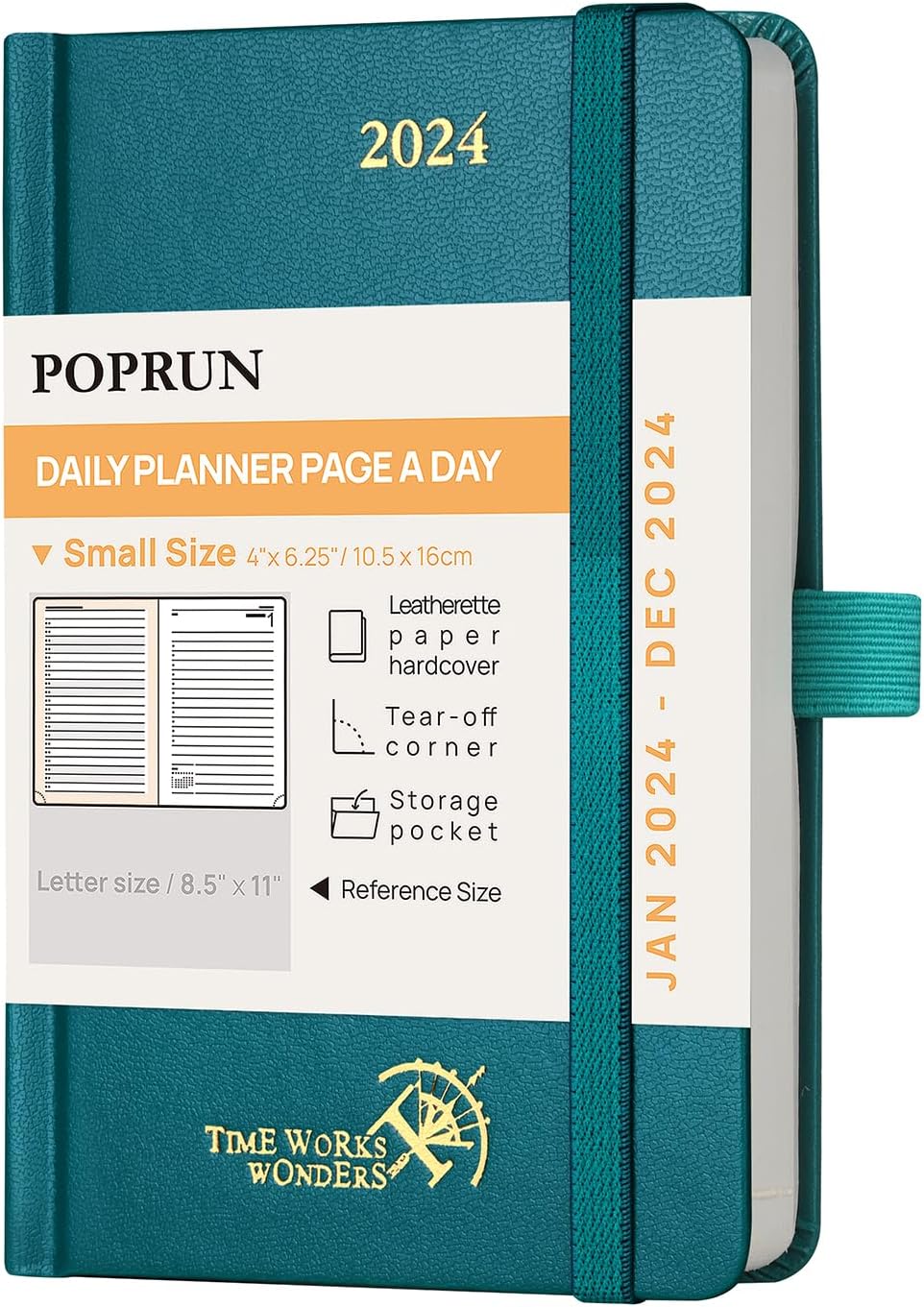 POPRUN Agenda diaria 2024 de una página por día, tamaño de bolsillo (4 x 6.25 pulgadas), calendario diario 2024, libro de citas por hora con
