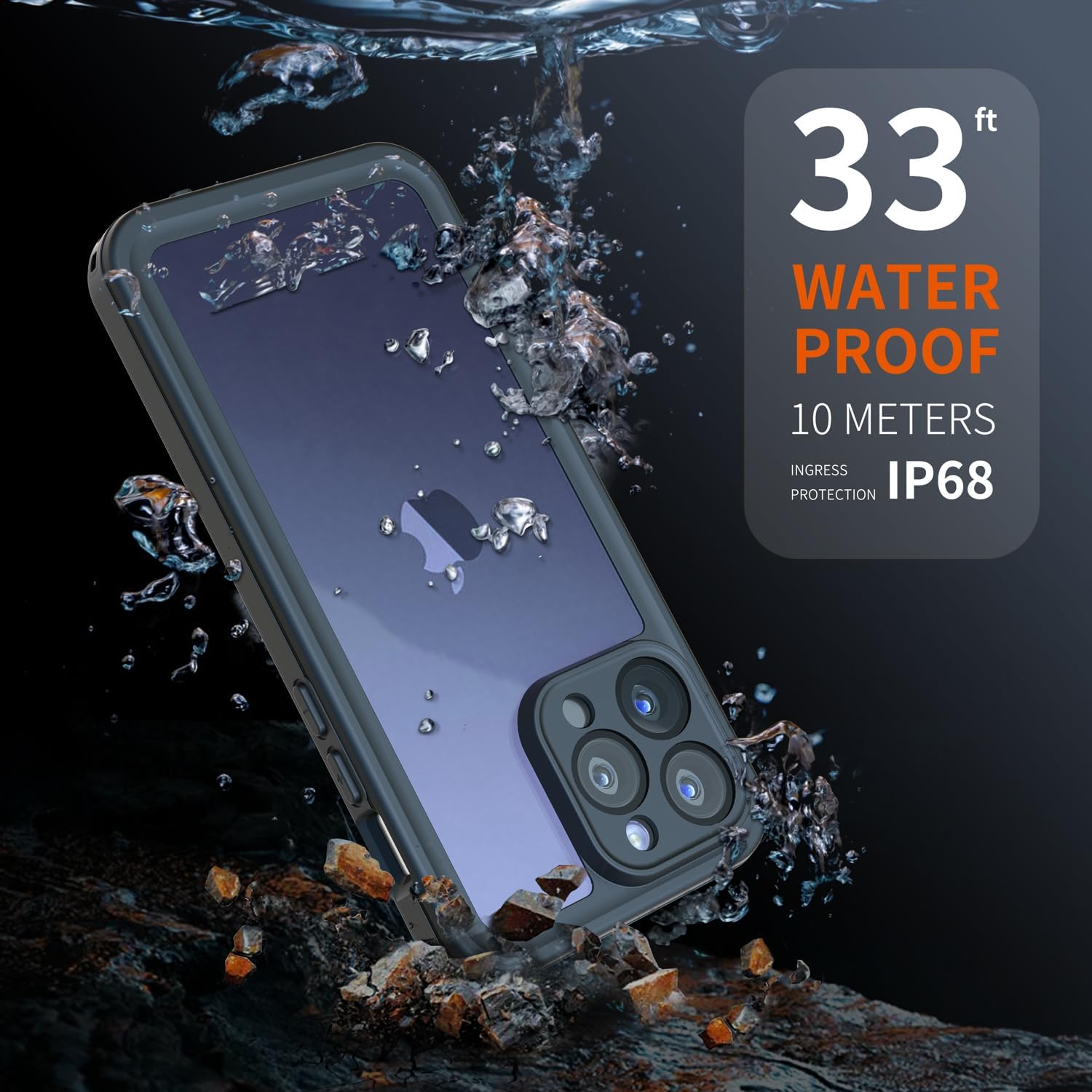 inkolelo Funda impermeable compatible con iPhone 15 Pro Max, protector de pantalla integrado de cuerpo completo con correa flotante, funda