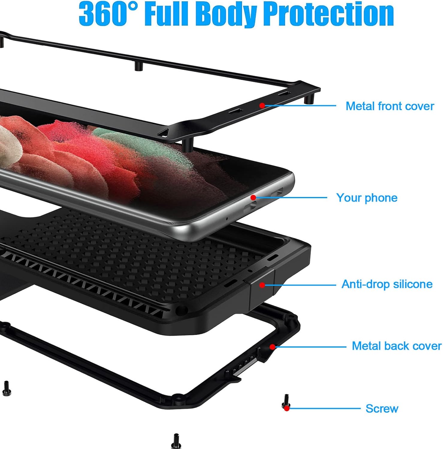 KVIBEO Funda para Samsung Galaxy S23 UltraS23 PlusS23, compatible con funda de carga inalámbrica, protector de pantalla integrado, grado militar, a