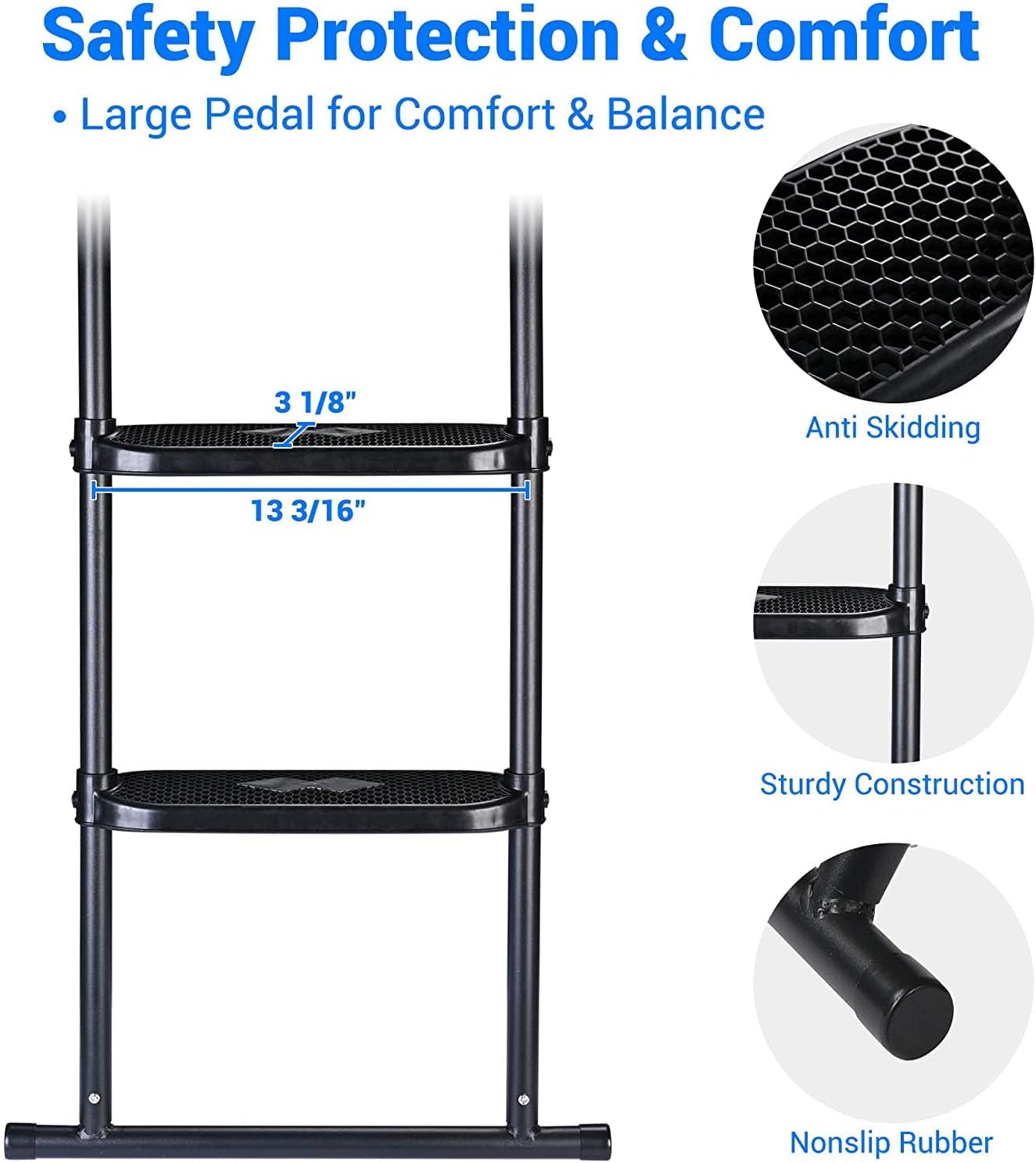 Escalera para cama elástica de 39 pulgadas, 2 escalones de ancho, antideslizante, para niños al aire libre, rebote de 12 a 14 pies