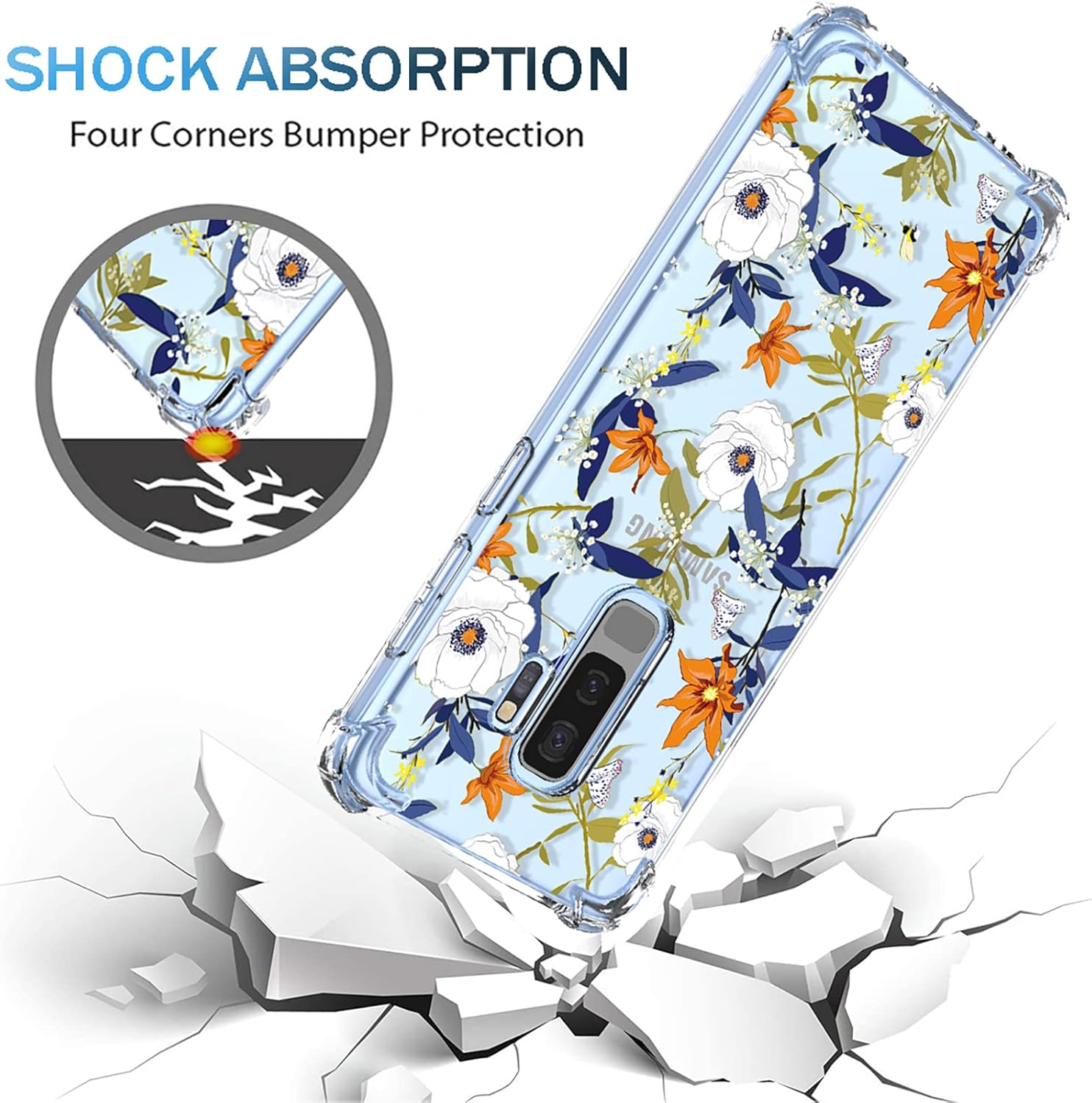 Funda para Galaxy S9 Plus Samsung S9 Plus transparente con patrón de flores de poliuretano termoplástico suave, a prueba de golpes, antiarañazos,
