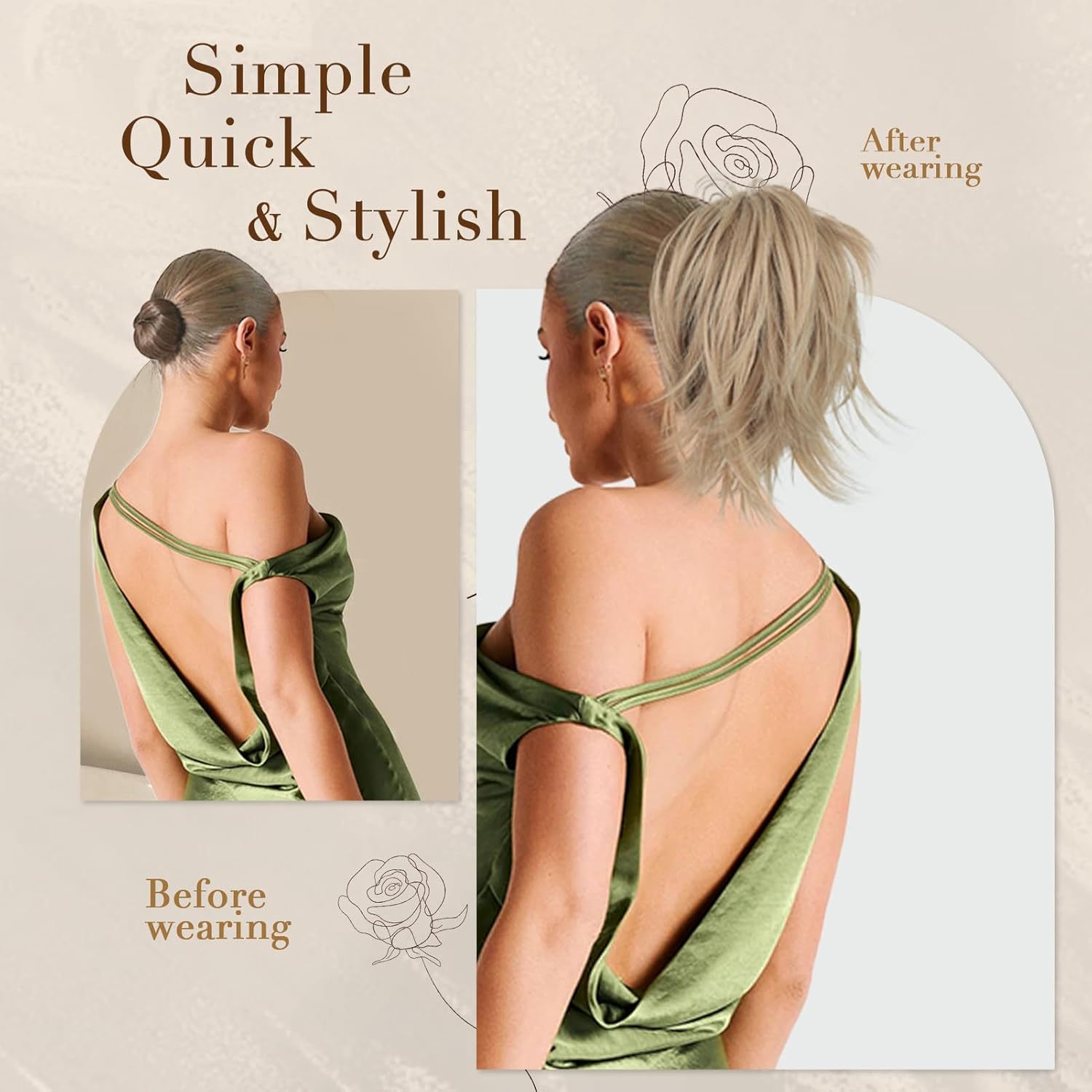 NANNAN Extensiones de cabello corto con clip de garra, cola de caballo de metales flexibles, pieza de cabello sintético para moño, cabello lacio y