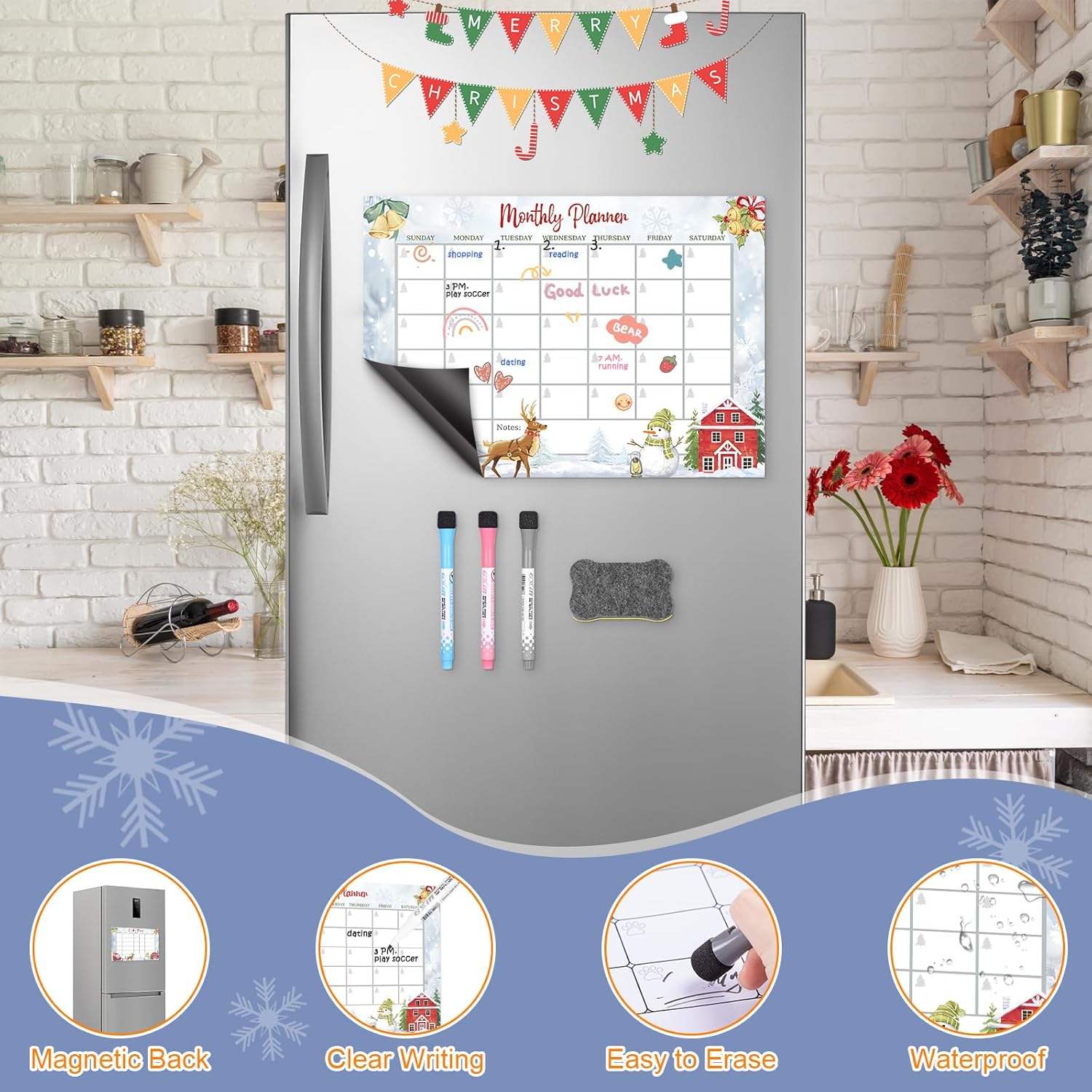YoeeJob Calendario magnético para nevera, juego de pizarra de borrado en seco de 17 x 12 pulgadas para refrigerador, calendario mensual magnético,