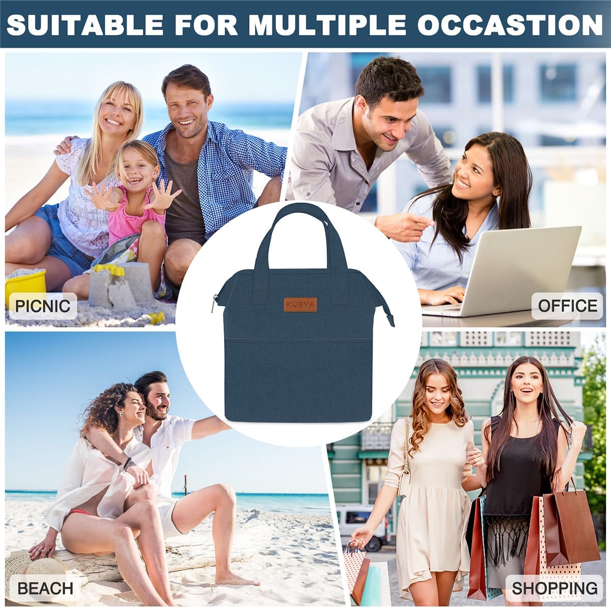 Lonchera simple para mujeres y hombres, bolsa de almuerzo aislada y 1 bolsa de almacenamiento, bolsa de almuerzo simple reutilizable para el