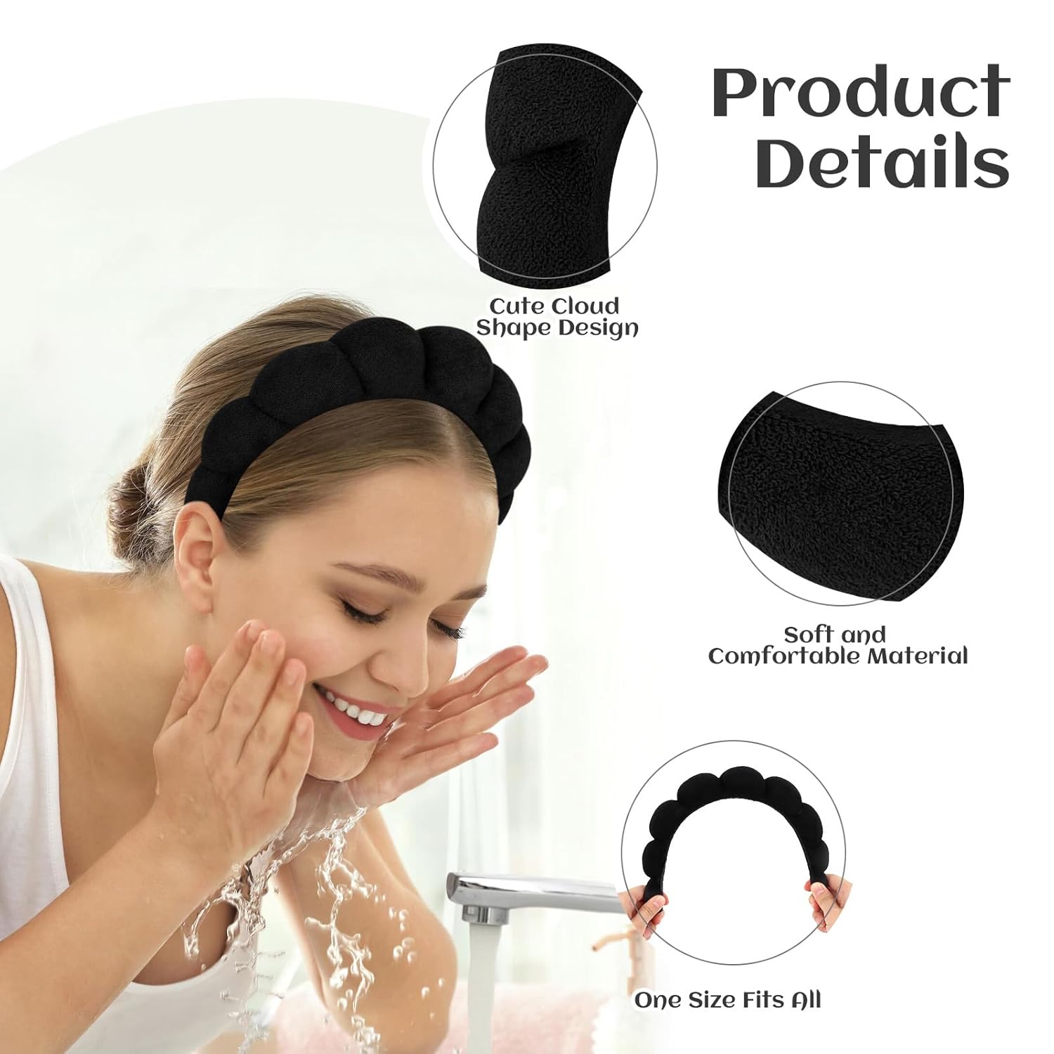 Araluky Diadema de spa para mujer, para lavar la cara, maquillaje, diadema de esponja hinchada, diademas para el cuidado de la piel para mujeres y
