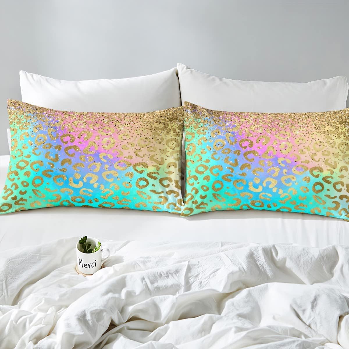 Feelyou Juego de edredón de leopardo dorado con purpurina, juego de ropa de cama con estampado de animales salvajes, juego de edredón acolchado de