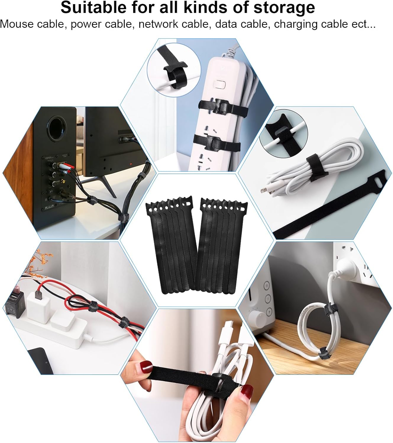 100 bridas reutilizables de fijación, lazos de cable ajustables de 6 pulgadas, correas de organización de cables, organizador de cables, lazos de