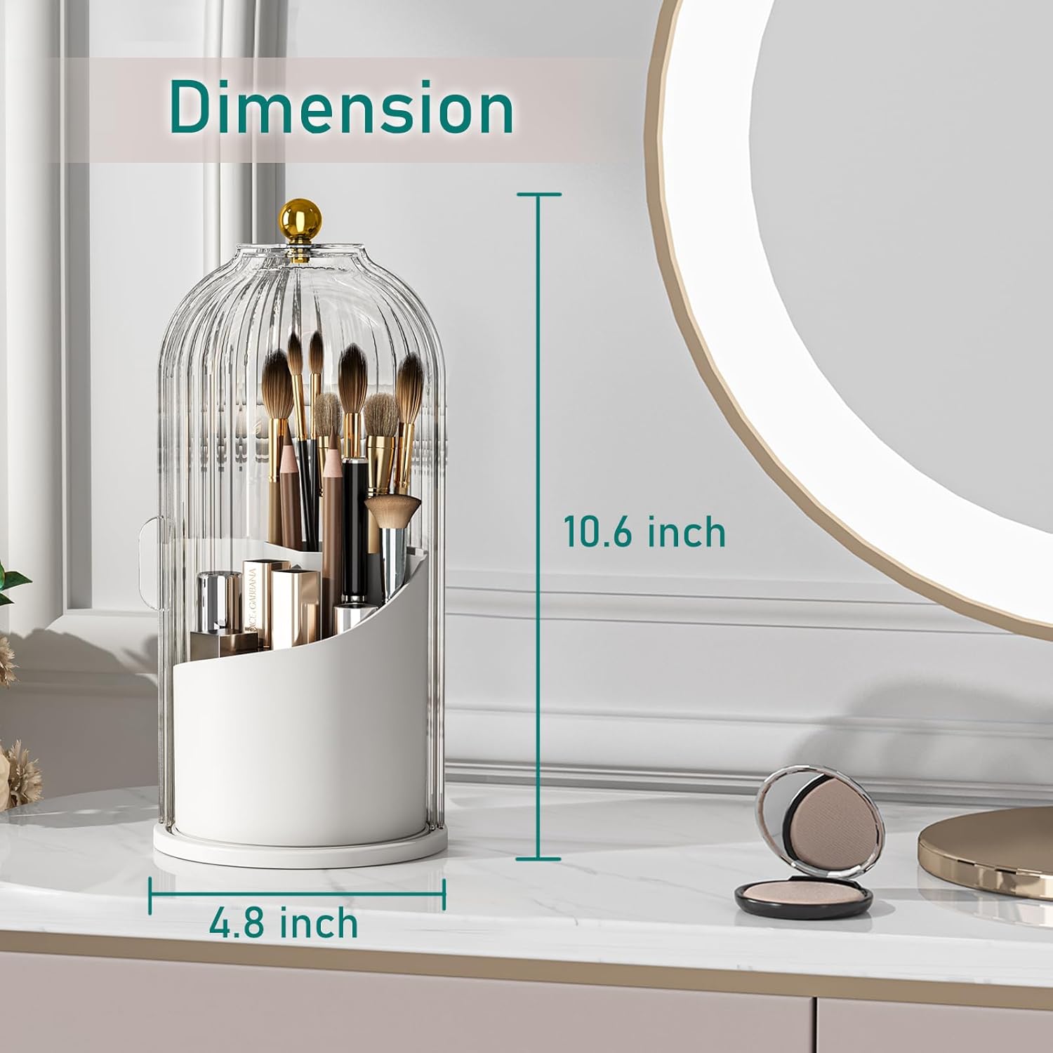 GAXmi Soporte para brochas de maquillaje con tapa, organizador de herramientas cosméticas, giratorio de 360 grados, impermeable, a prueba de polvo,