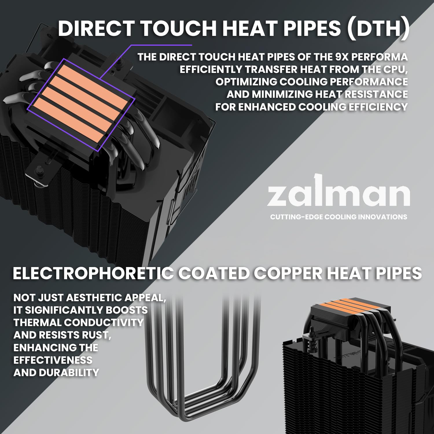 Zalman CNPS9X Performa ARGB Ventilador de aire para CPU  Conector de 5 V de 3 pines  TDP de 180 W  Ventilador de 4.724 in  4 tubos de calor de tacto