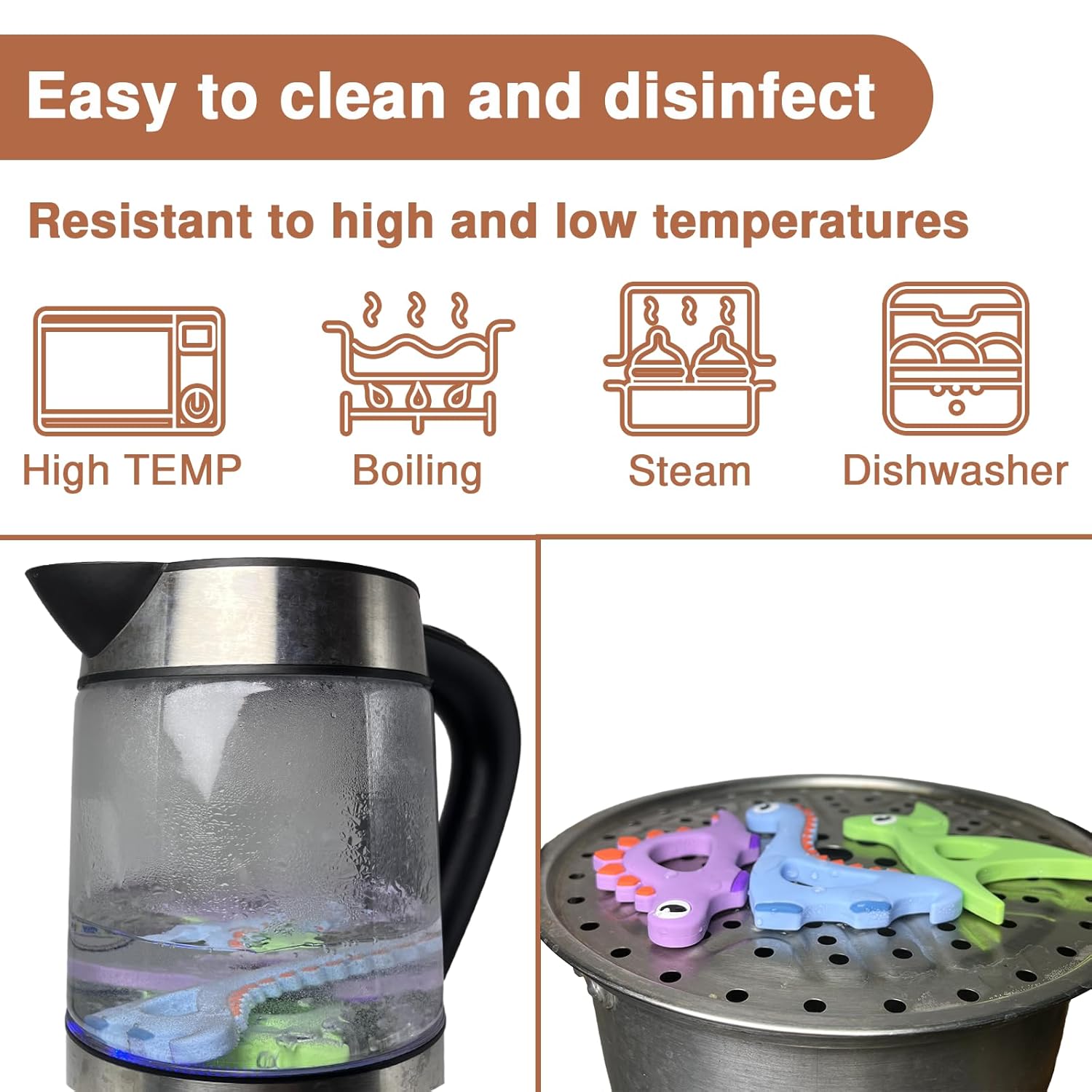 Juguetes de dentición de silicona con cuerda anti caída, juguetes de dinosaurio para bebés, juguetes de dentición para bebés de 0 a 6 meses,