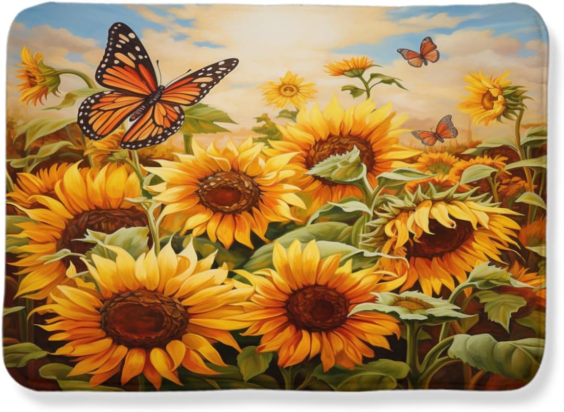 ARRUDA Alfombra antideslizante de girasol, girasol y mariposa, alfombra de área para cocina, dormitorio, sala de estar, decoración de habitación de