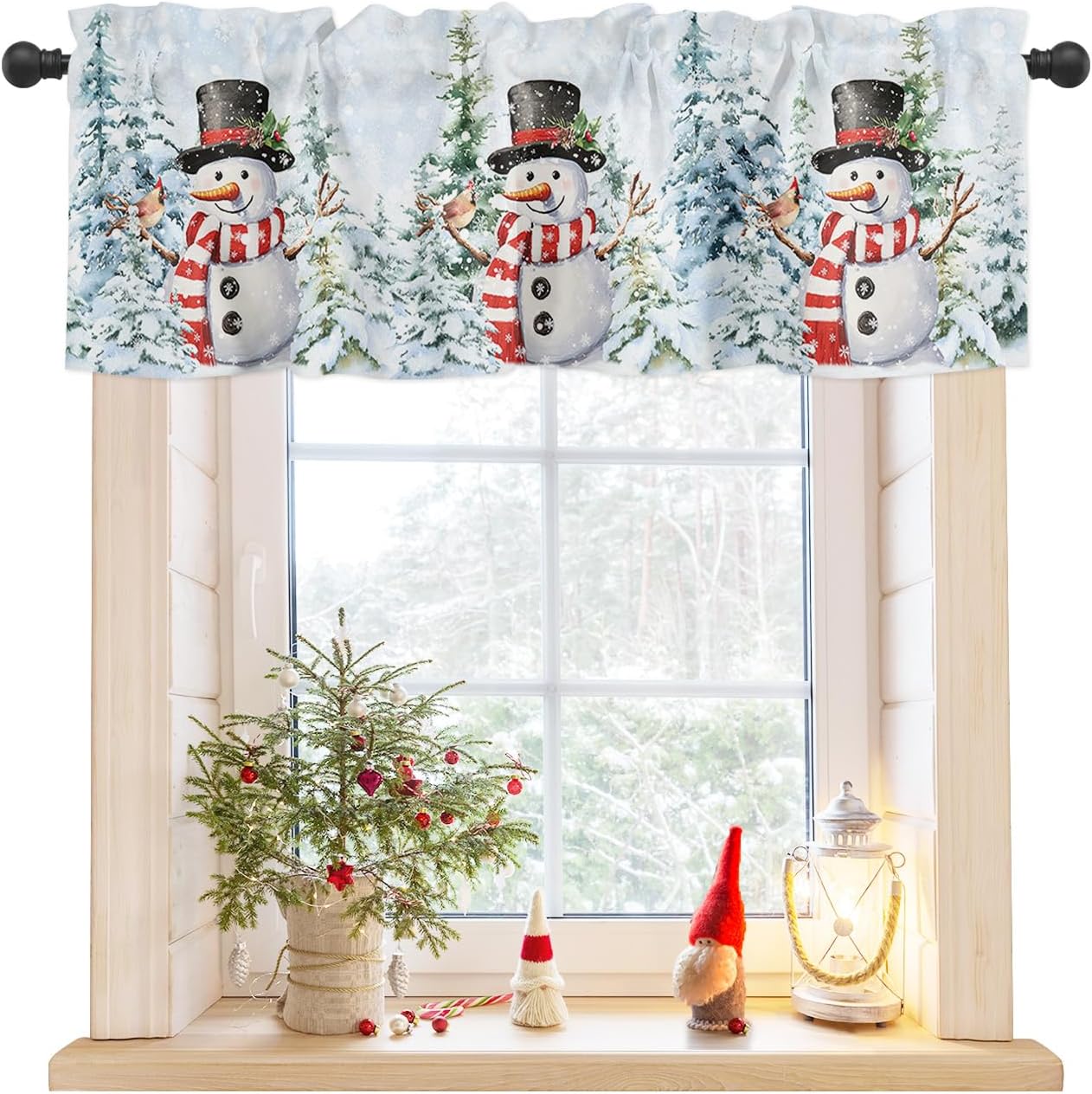 Cenefa de cocina de muñeco de nieve de Navidad con bolsillo para barra, cenefa corta para ventana de árbol de Navidad, cenefa corta para cocina,