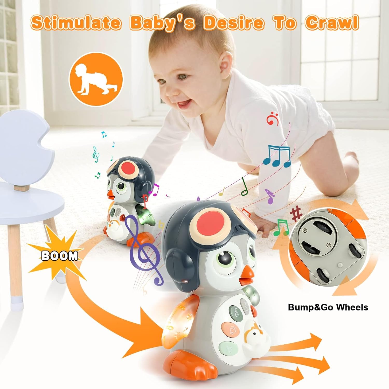HAPTIME Juguetes de pingüino para niños de 1 año, juguetes musicales para niños pequeños de 1 a 3 años, juguetes interactivos de baile para niños de