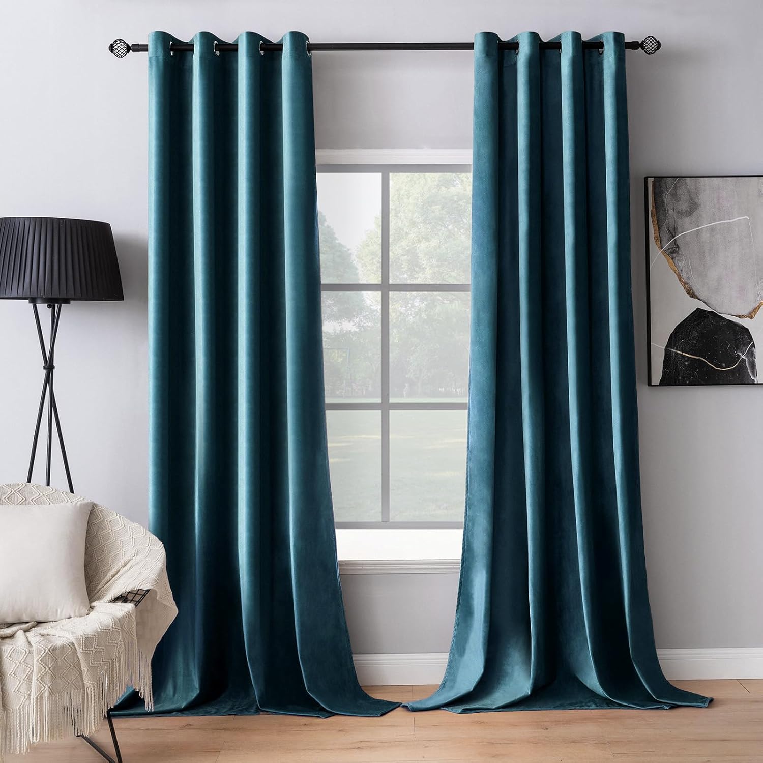 MIULEE Cortinas opacas de terciopelo azul de 63 pulgadas de largo, con aislamiento térmico, insonorizadas, para oscurecer la habitación, cortinas