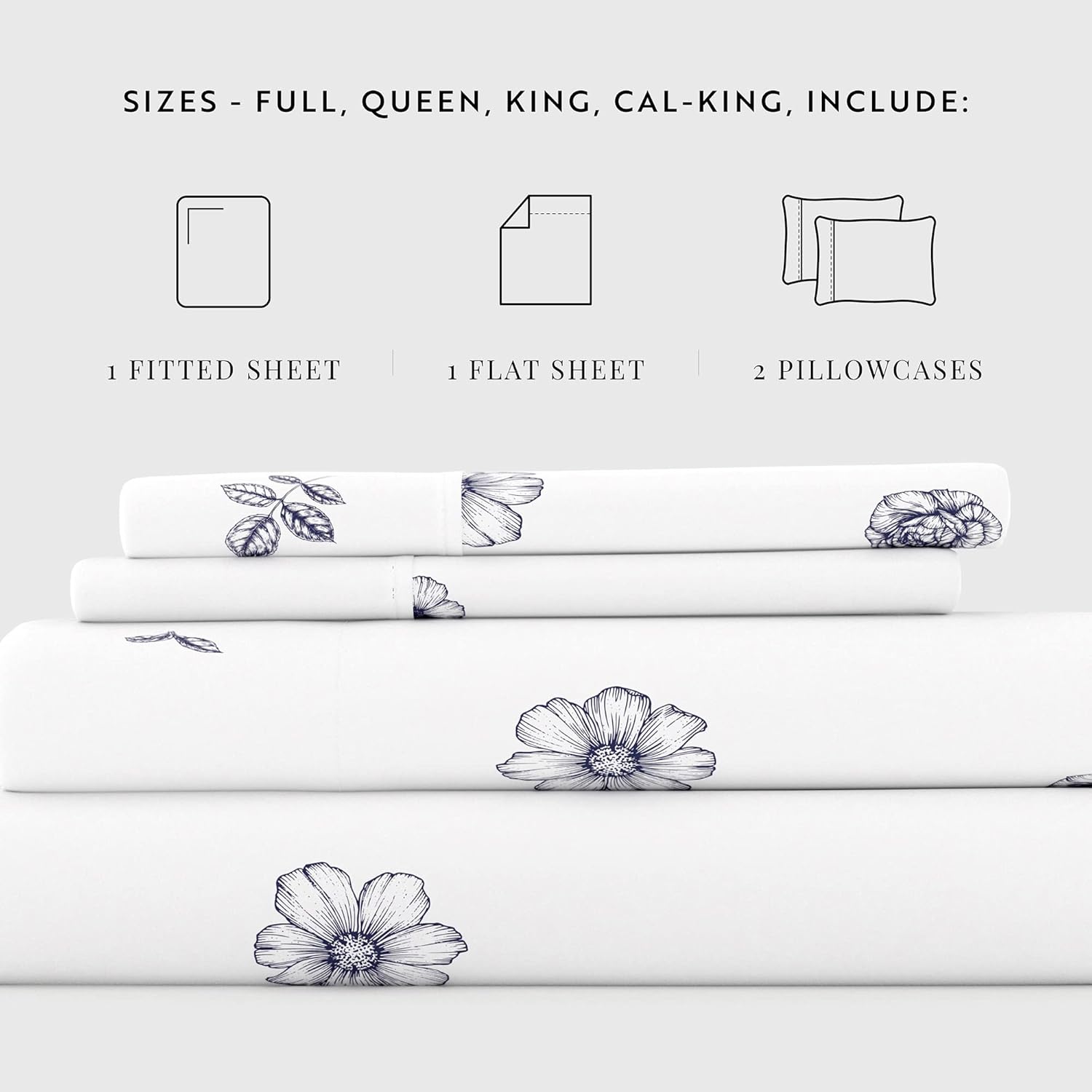 Linen Market Juego de sábanas King de 4 piezas (flores azul marino)  Duerme mejor que nunca con estas sábanas ultrasuaves y refrescantes para tu