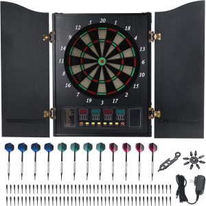 PATIKIL Juego de gabinete electrónico de dardos, diana eléctrica digital LED con puerta de gabinete de madera, tablero de dardos de punta suave con PATIKIL Juego de gabinete electrónico de dardos, diana eléctrica digital LED con puerta de gabinete de madera, tablero de dardos de punta suave con