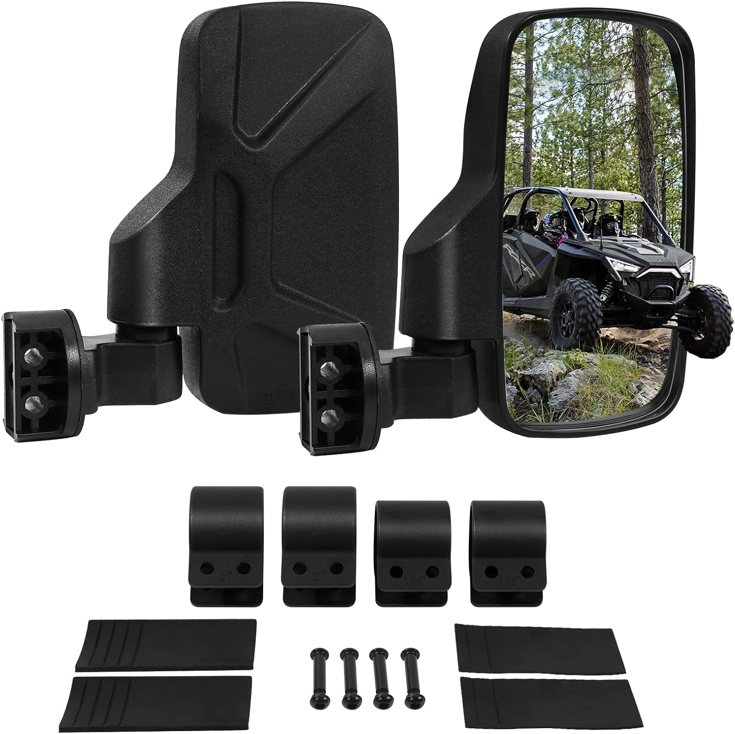 Espejos UTV, espejos laterales Esploratori UTV con barra de jaula enrollable de 1.65 a 2 pulgadas, espejo retrovisor ajustable con rotación de 360,