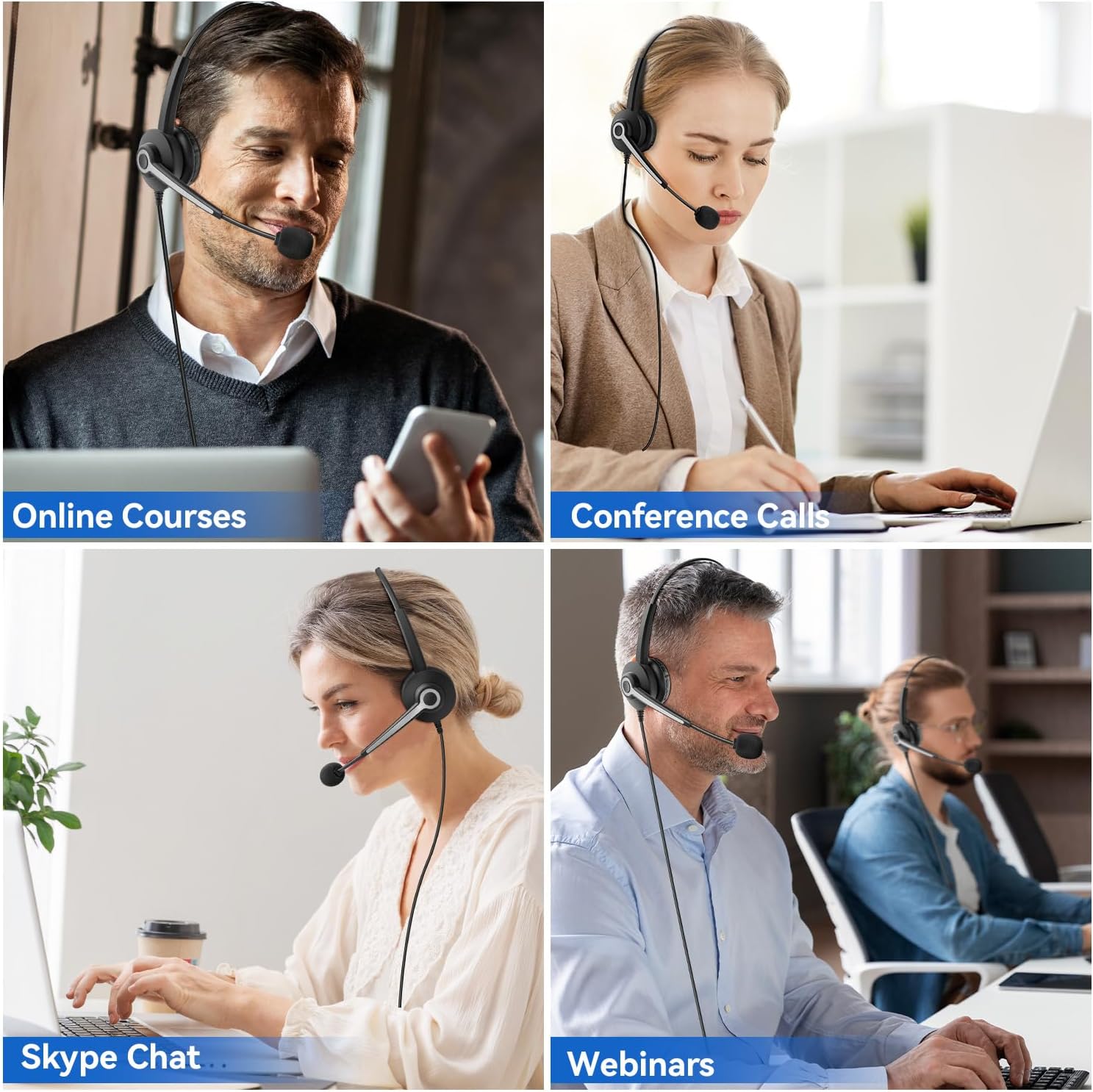 Wantek Auriculares para teléfono celular con micrófono con cancelación de ruido, auriculares de computadora con cable de 0.138 in para PC, portátil,