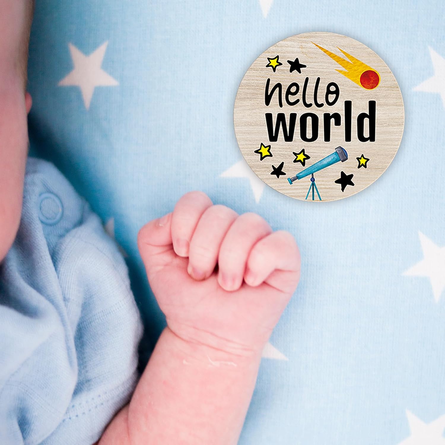 Círculos mensuales de hitos para bebés, discos de madera de astronauta para fotos de bebé tomadas con letreros de Hello World, 7 carteles redondos