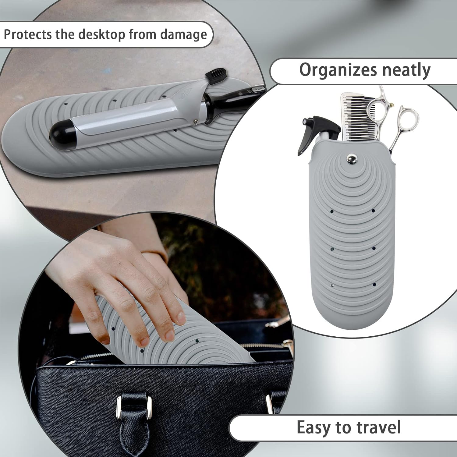 Bolsa de silicona resistente al calor para herramientas de peinado del cabello, rizadores y planchas planas, cubierta de viaje antideslizante,
