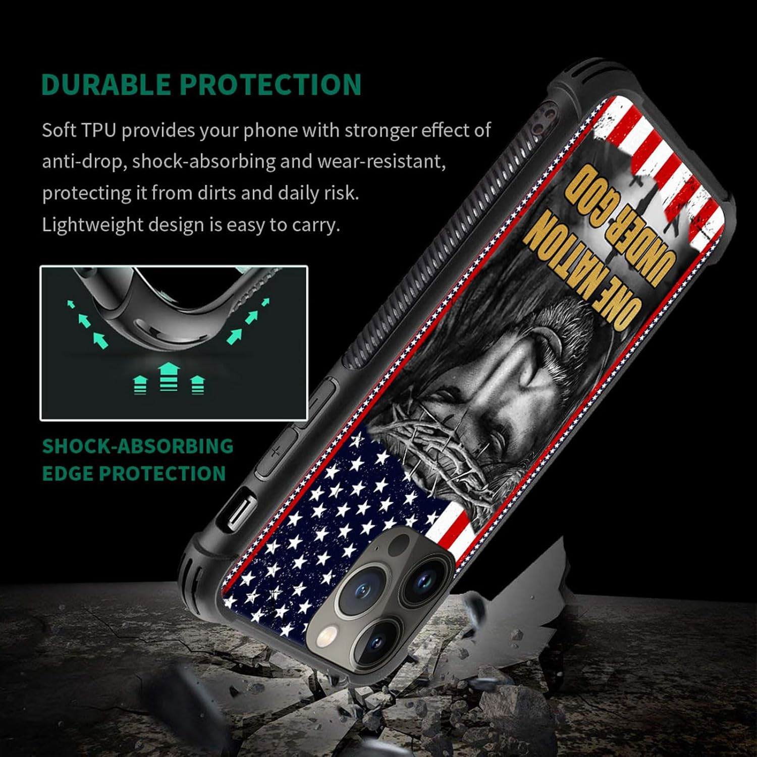 DAIZAG Funda compatible con iPhone 15 Pro Max Christian Jesus American Flag Bible Phone Case a prueba de golpes suave funda para teléfono para niños