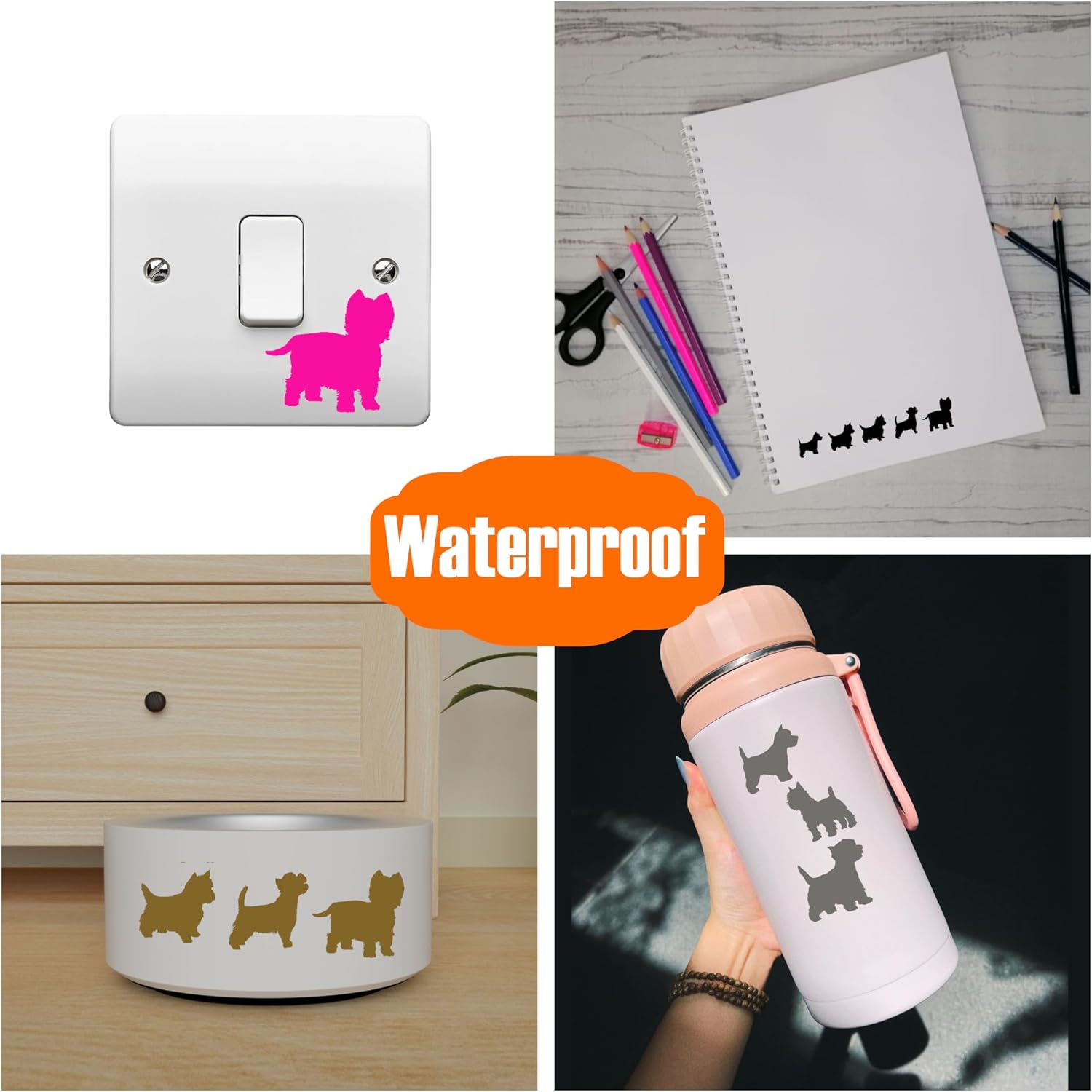 Pet Dog Westie Silhouette – Paquete de 13 calcomanías lindas para parachoques de automóvil, calcomanía para interruptor de luz, calcomanía de pared,