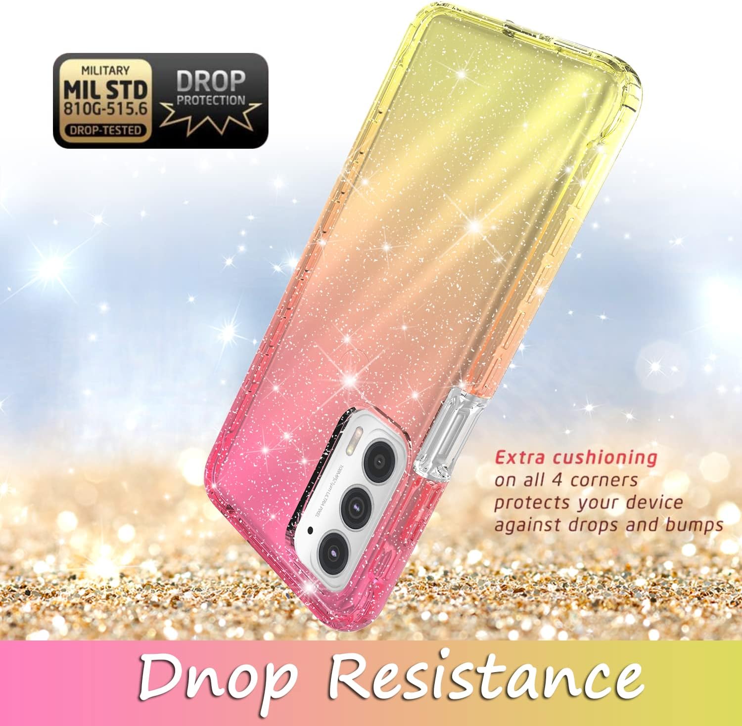 Rosebono Cpm- Funda para Samsung Galaxy A23, funda híbrida transparente con purpurina colorida degradada para Samsung Galaxy A23 (ororosa)