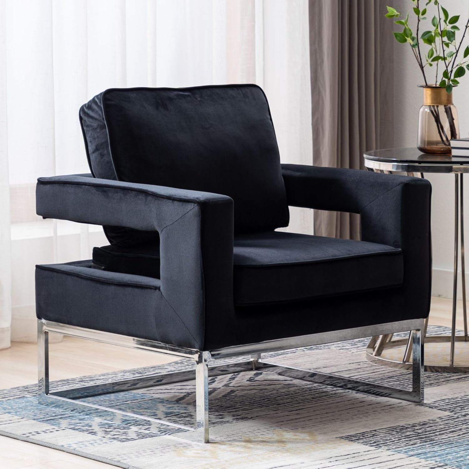 Silla decorativa de terciopelo con respaldo para sala de estar, sillón moderno para dormitorio, sofá individual capitoné, silla de lectura cómoda