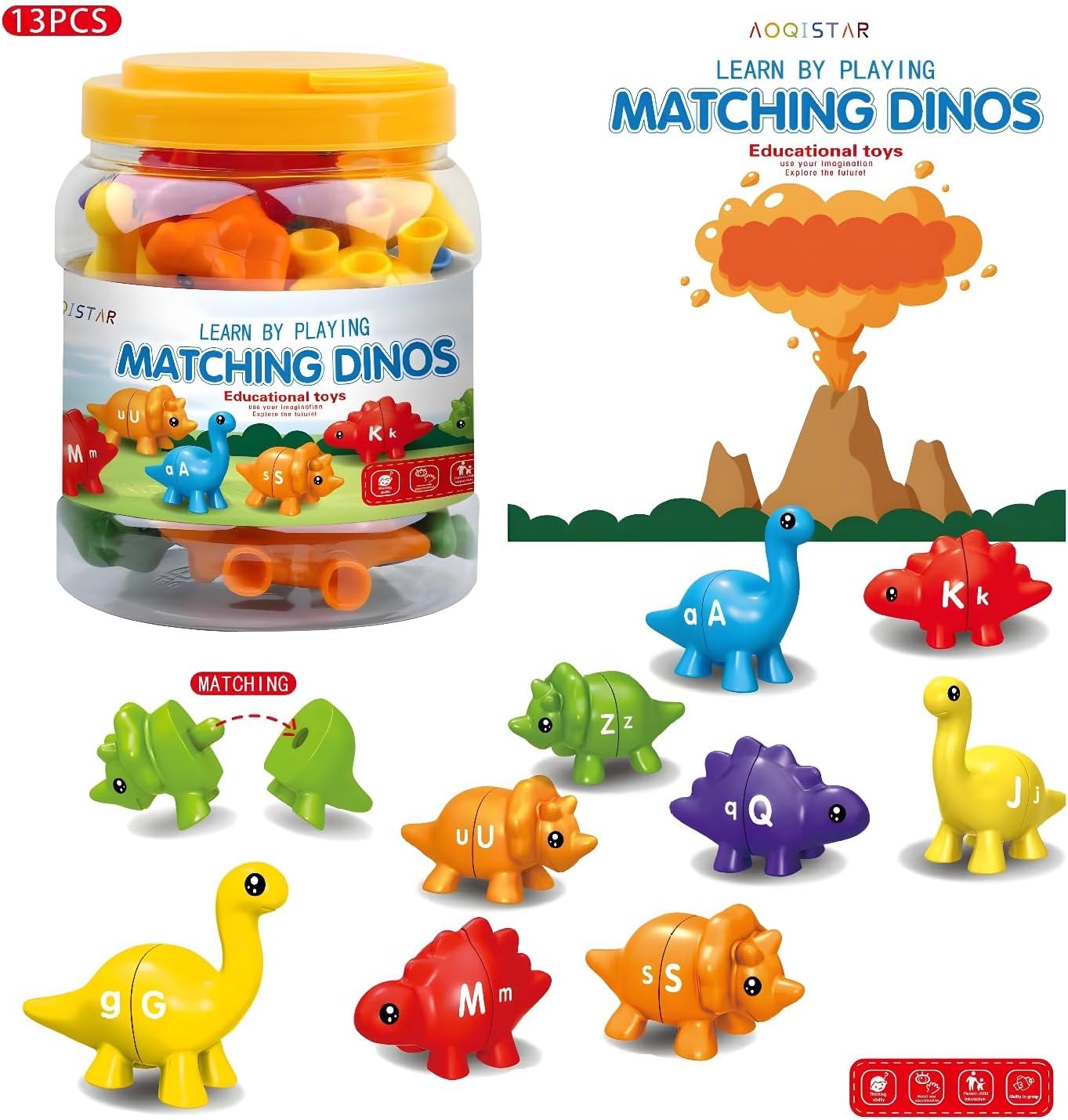 J-hong Juguetes de dinosaurios a juego, 26 piezas, juguete de contar y clasificar, clasificación de formas y colores, juguetes de dinosaurios de