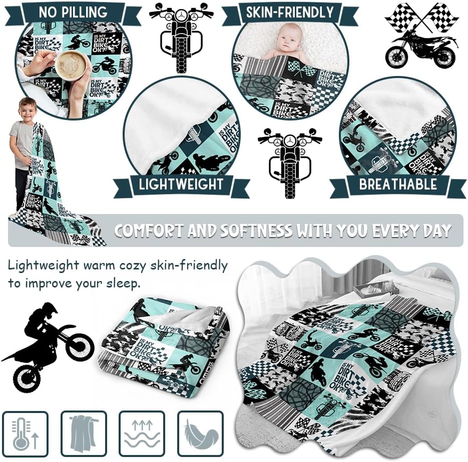 Manta fresca de motocross, manta de regalo de motocicleta de deporte extremo para niños y hombres, manta de retazos con temática de carreras de