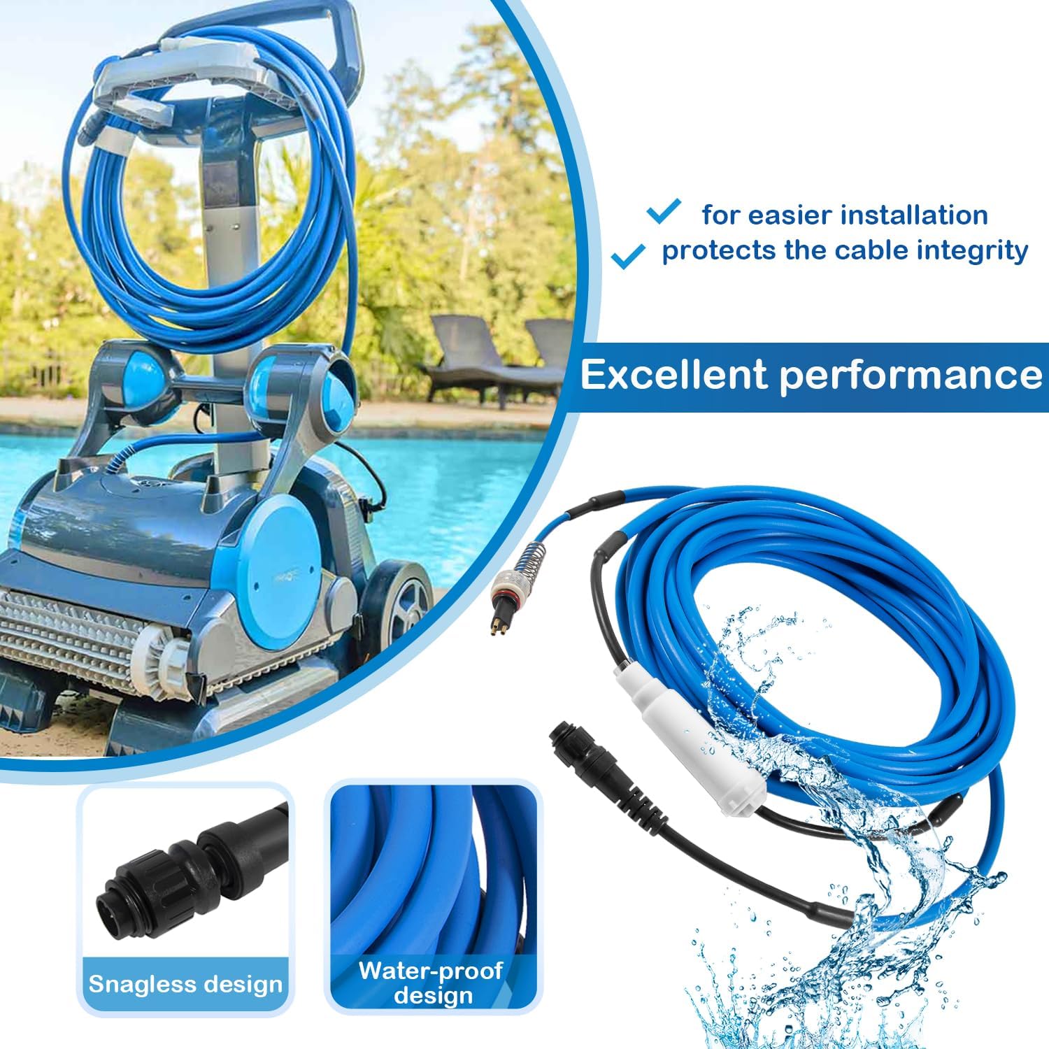 Zymurgoes 9995872 – Conjunto de cable y giratorio de 3 cables para limpiadores robóticos Dolphin DX4 DX6 Triton Edge Deluxe 5 DLX5 Apollo & Plus