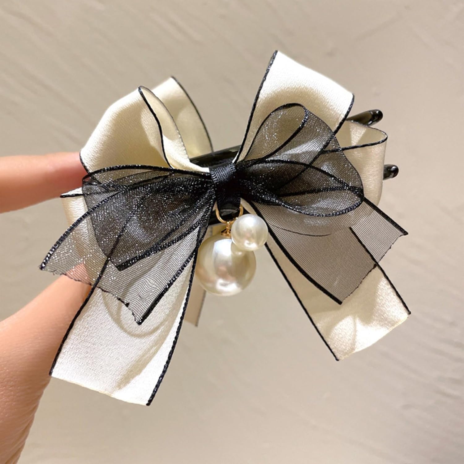 2 pinzas para el cabello con lazo de encaje, color blanco y negro, cinta para el cabello, pinzas para cola de caballo para mujeres y niñas, moda