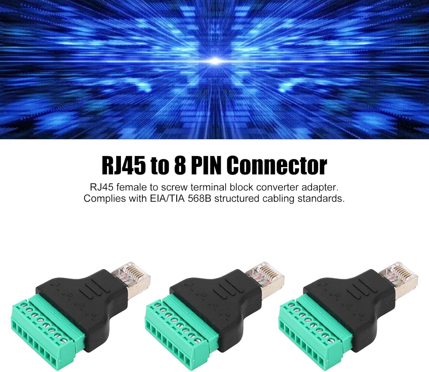 RJ45 Breakout, conector adaptador de terminal de tornillo RJ45, paquete de 3 conectores RJ45 hembra a conector de terminal de tornillo de 8 pines