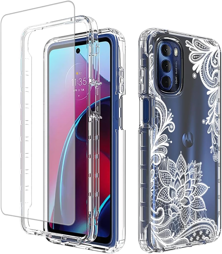 Funda para Moto G Stylus 2022 4G, XT2211 con protector de pantalla de vidrio templado, funda protectora de cuerpo completo con bonito patrón de