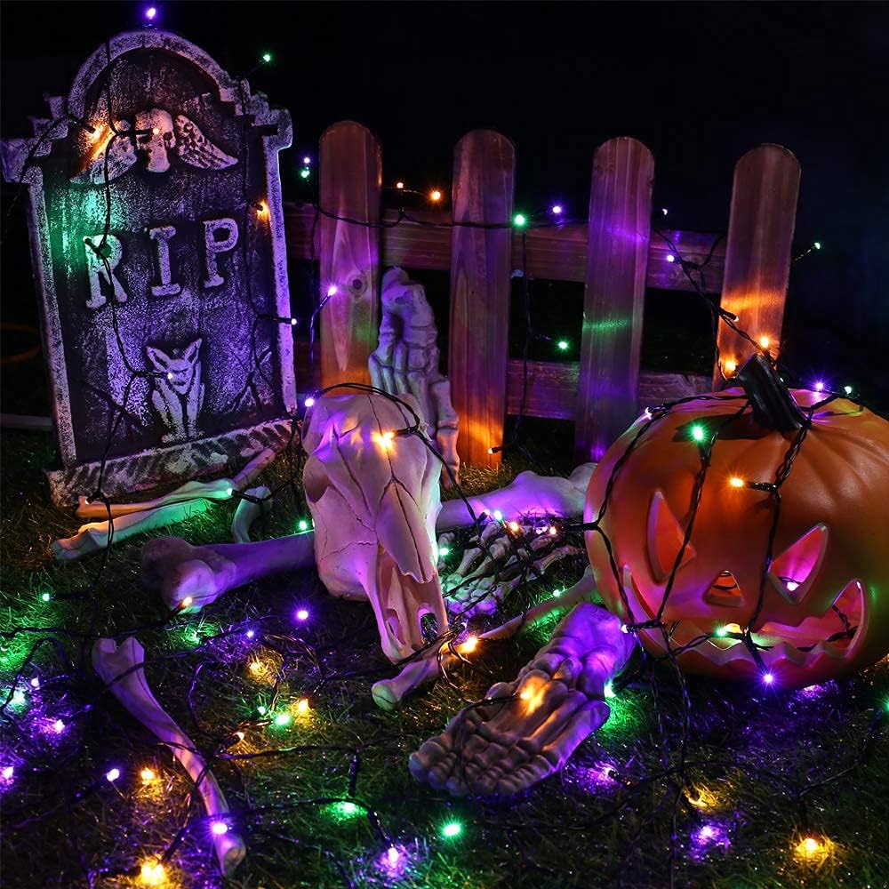 HAYATA 300 luces LED de cortina de Halloween, 9.8 pies x 9.8 pies, 30 V, enchufable, tira de luces de Halloween para exteriores, decoración de