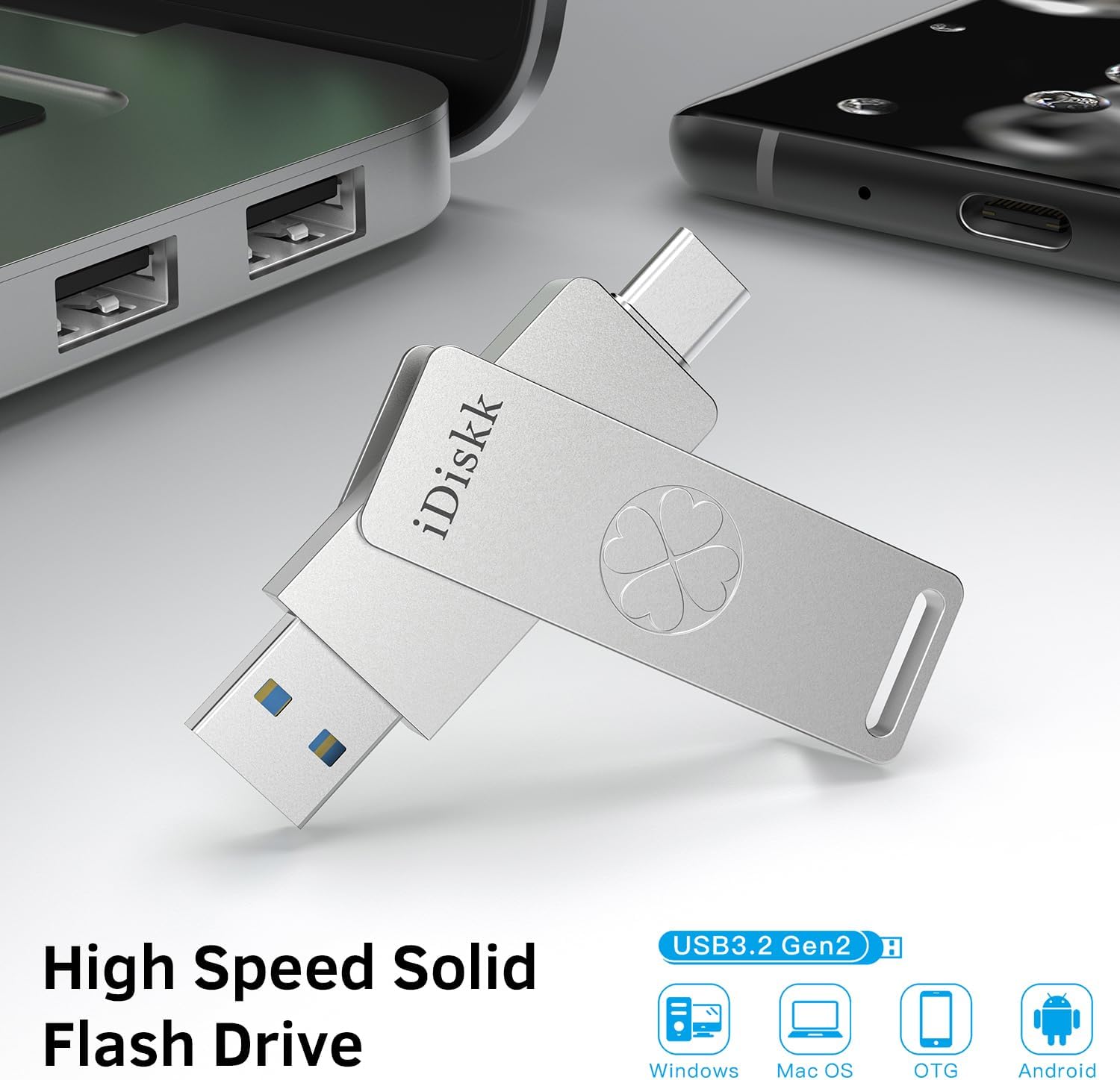 iDiskk Unidad flash SSD portátil de 128 GB 500 mbS para iPhone 15 o 15 Plus15 Pro15 Pro Max, USB C iPad, MacBook, portátiles, teléfonos Android y PC