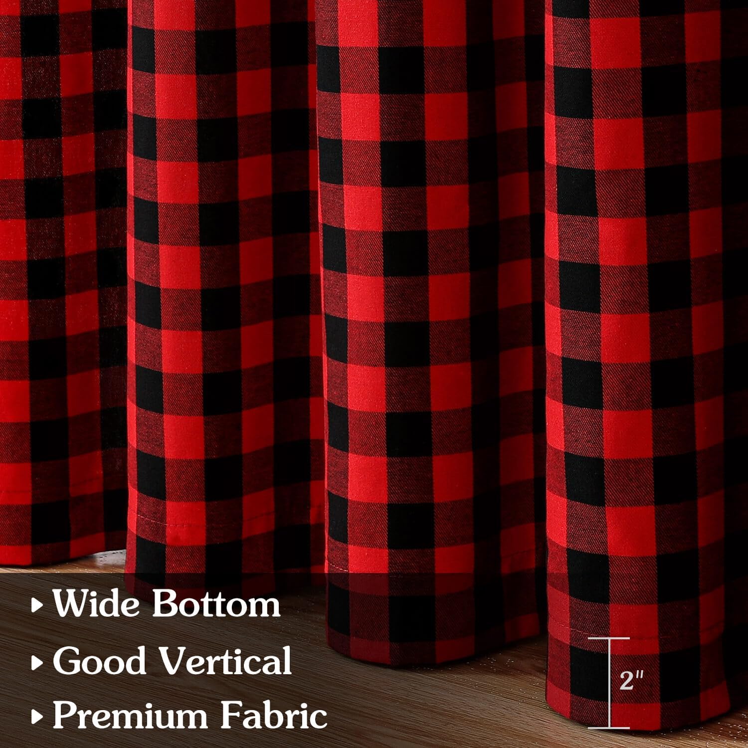WUBODTI Cortinas a cuadros rojos de Navidad de 63 pulgadas de largo, 2 paneles, cortinas de cuadros rojos y negros, cortinas de cocina a cuadros