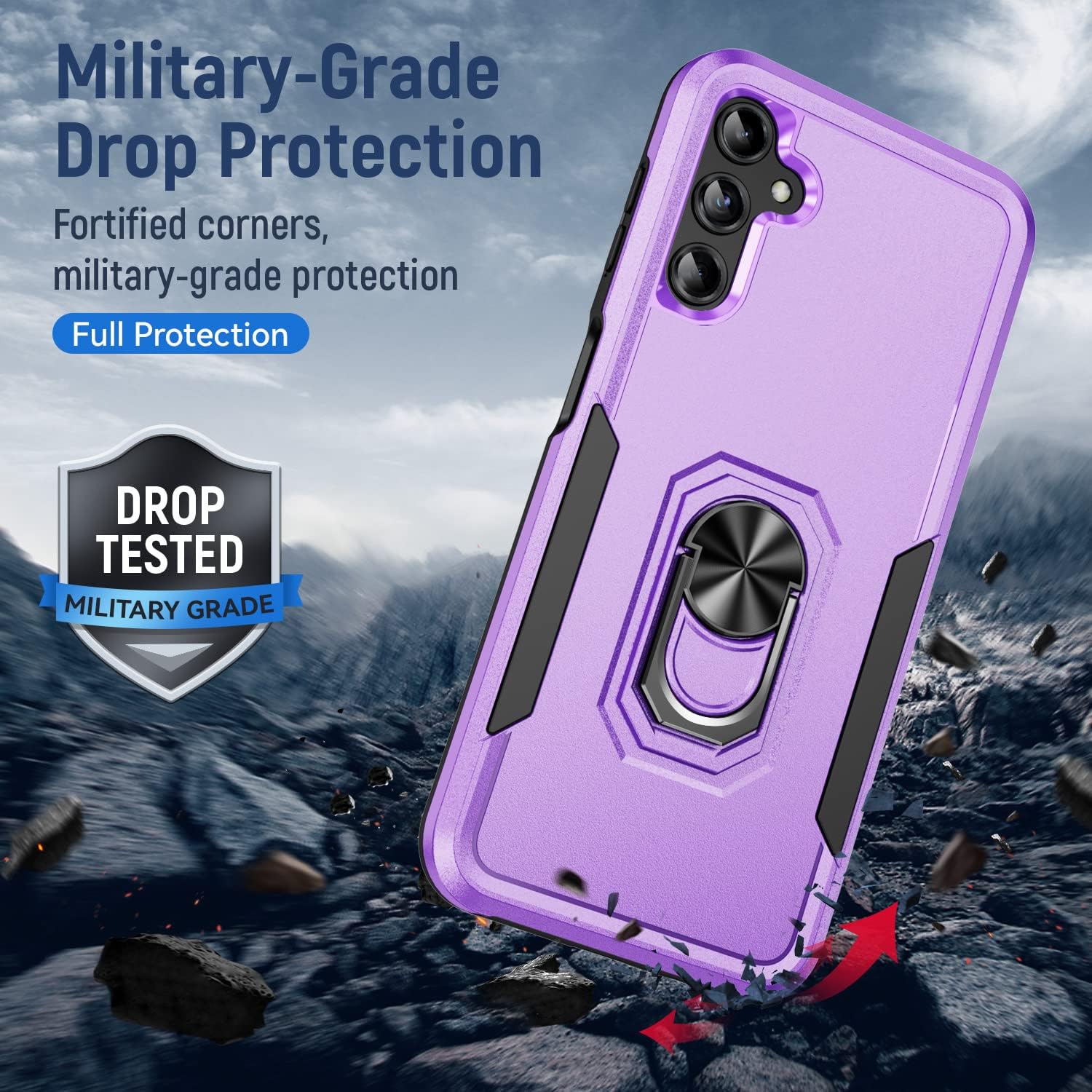 Funda para Samsung Galaxy A14 5G con protector de pantalla con anillo de soporte, resistente protección de grado militar a prueba de golpes para