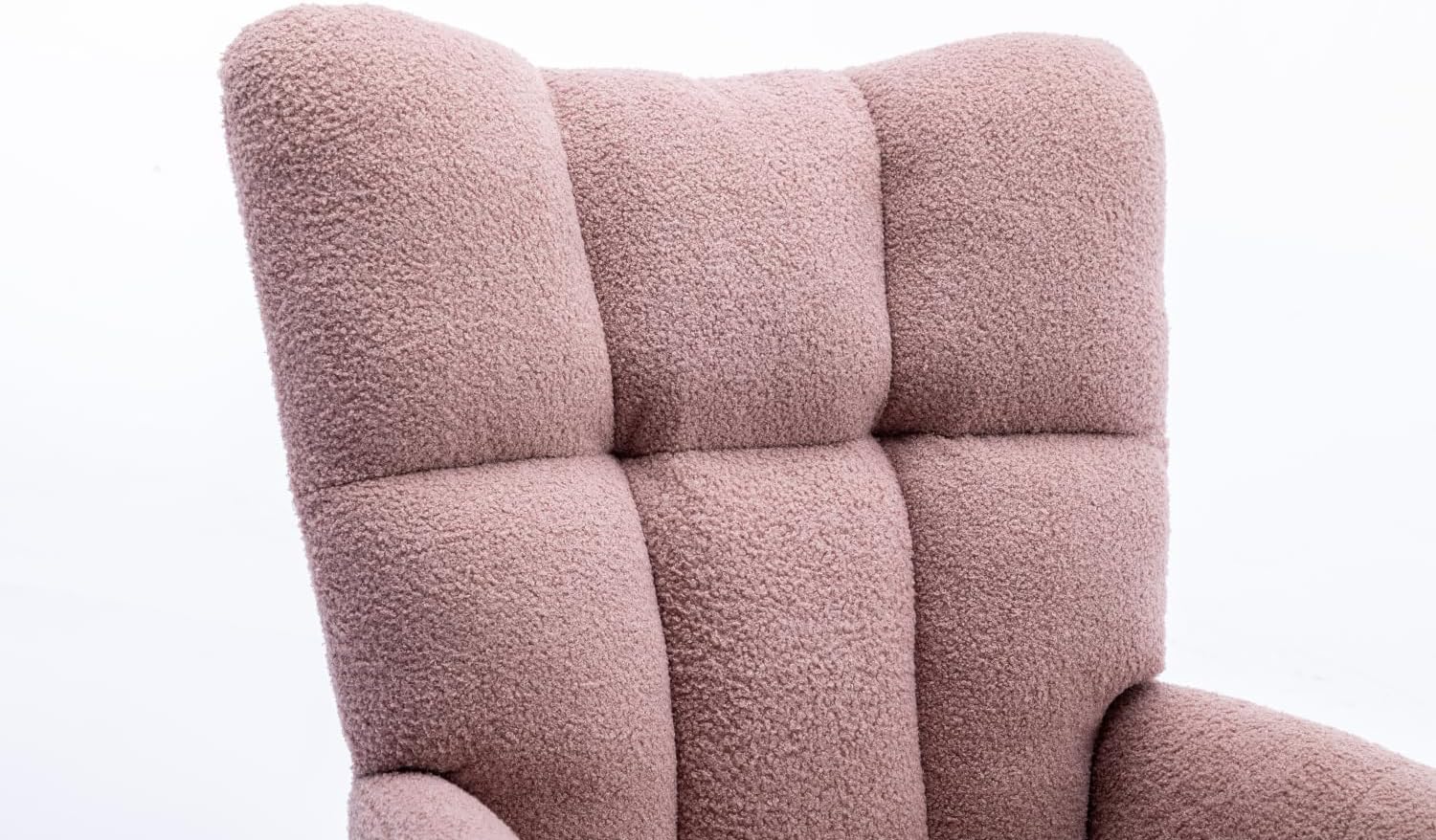 Mecedora moderna para guardería, silla mecedora tapizada de tela de peluche con base de madera maciza, cómodo sillón con respaldo de ala para