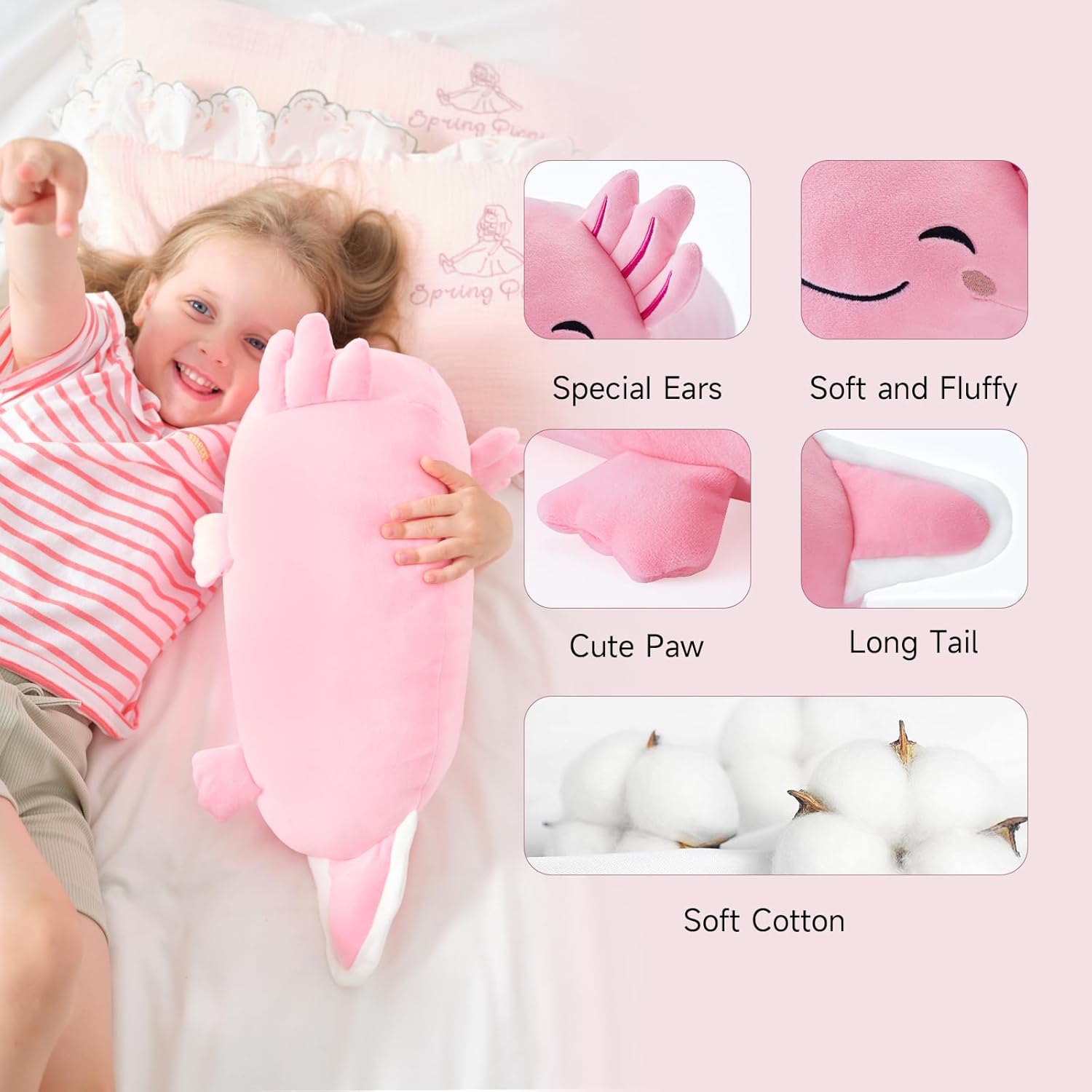 Axolotl – Peluche de animal de peluche suave de 19 pulgadas, linda almohada de felpa de ajolote kawaii, regalo para niños y niñas, cumpleaños,