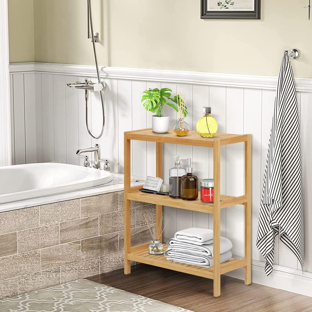 Estante organizador de almacenamiento de bambú de 3 niveles para inodoro, estantes de utilidad para baño, sala de estar, cocina